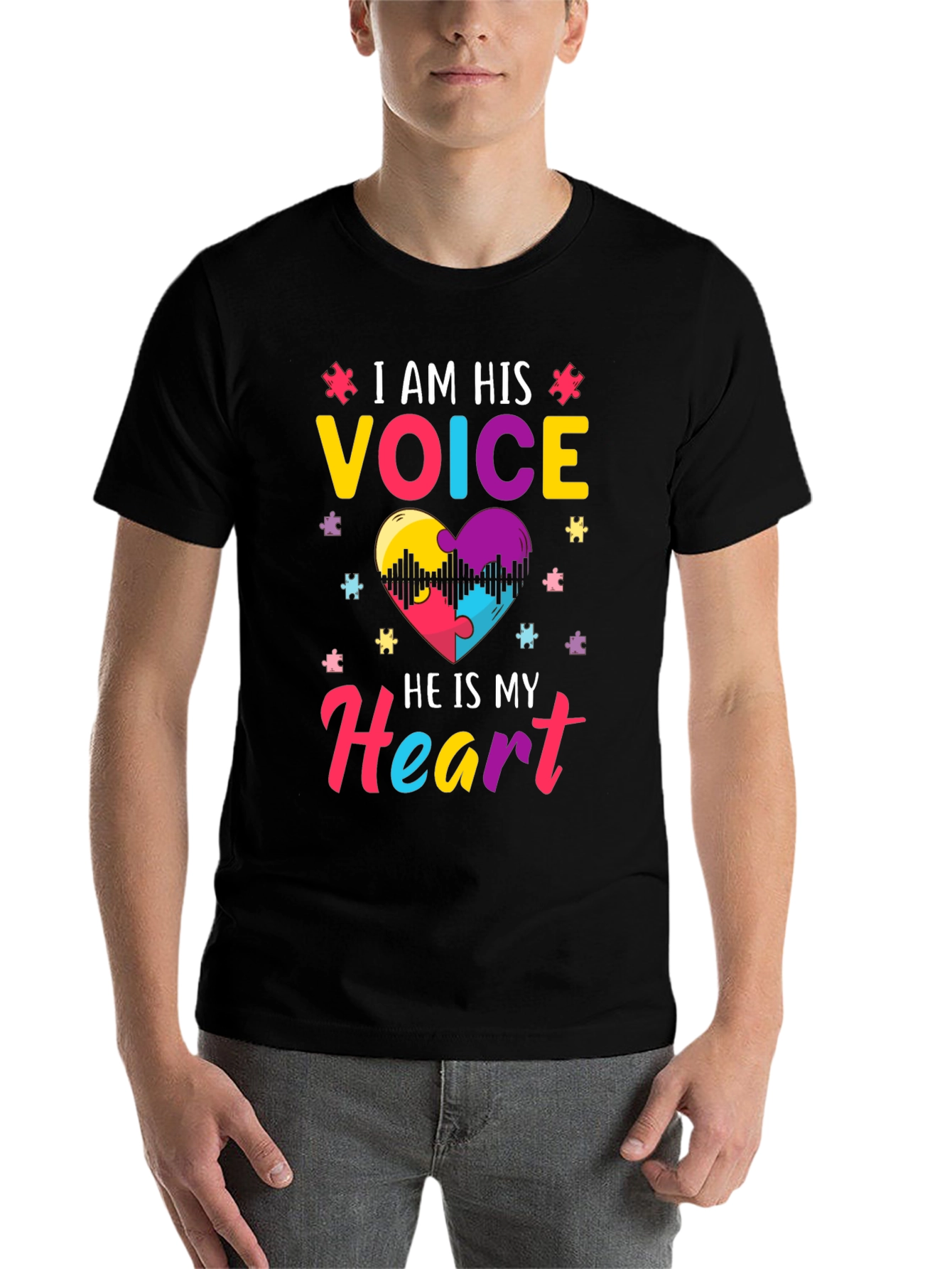 Black Autism Awareness T-Shirt: I am His Voice view 7