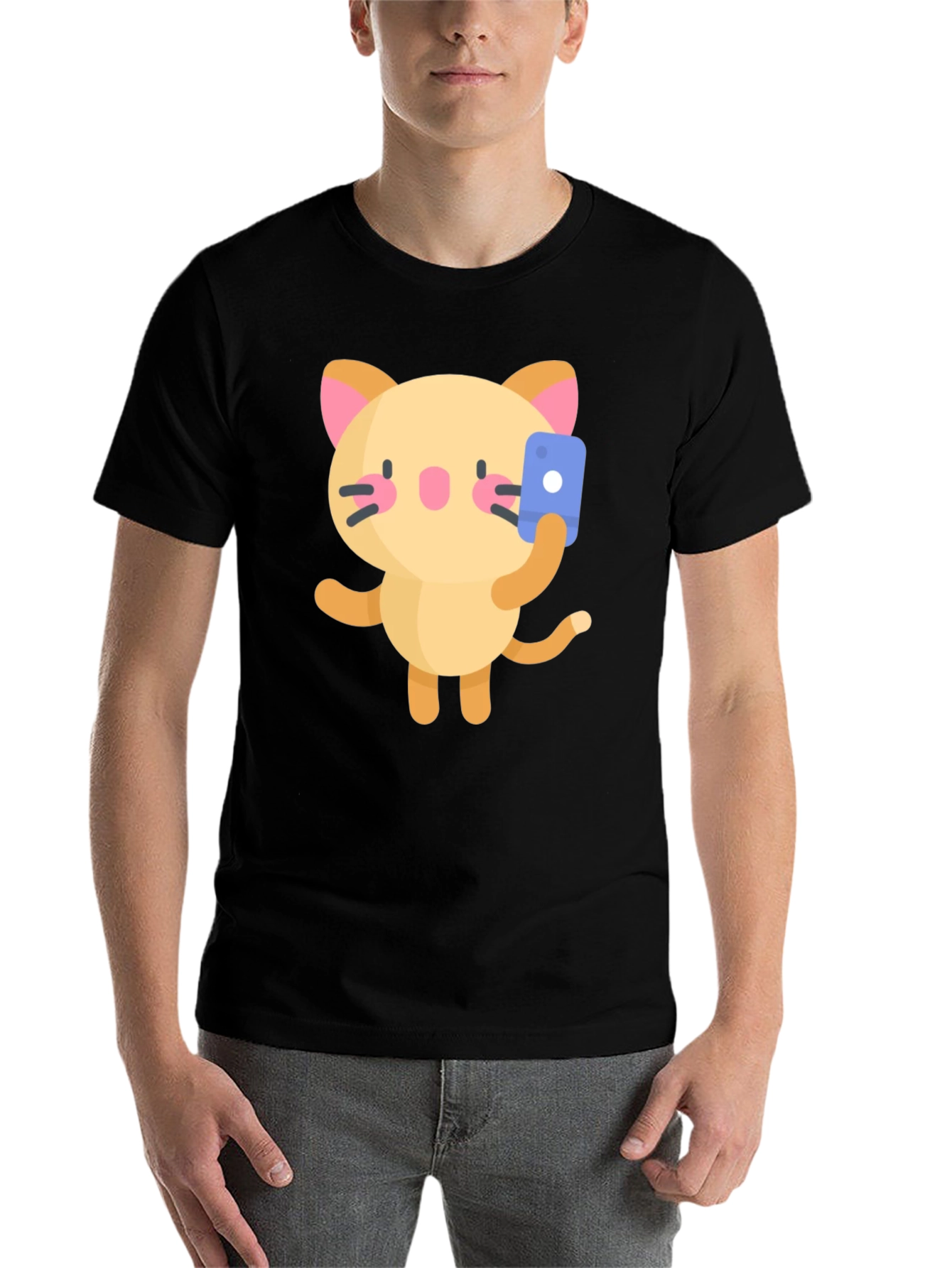 Black Selfie Cat Graphic Tee - Black Cotton Blend Shirt view 7