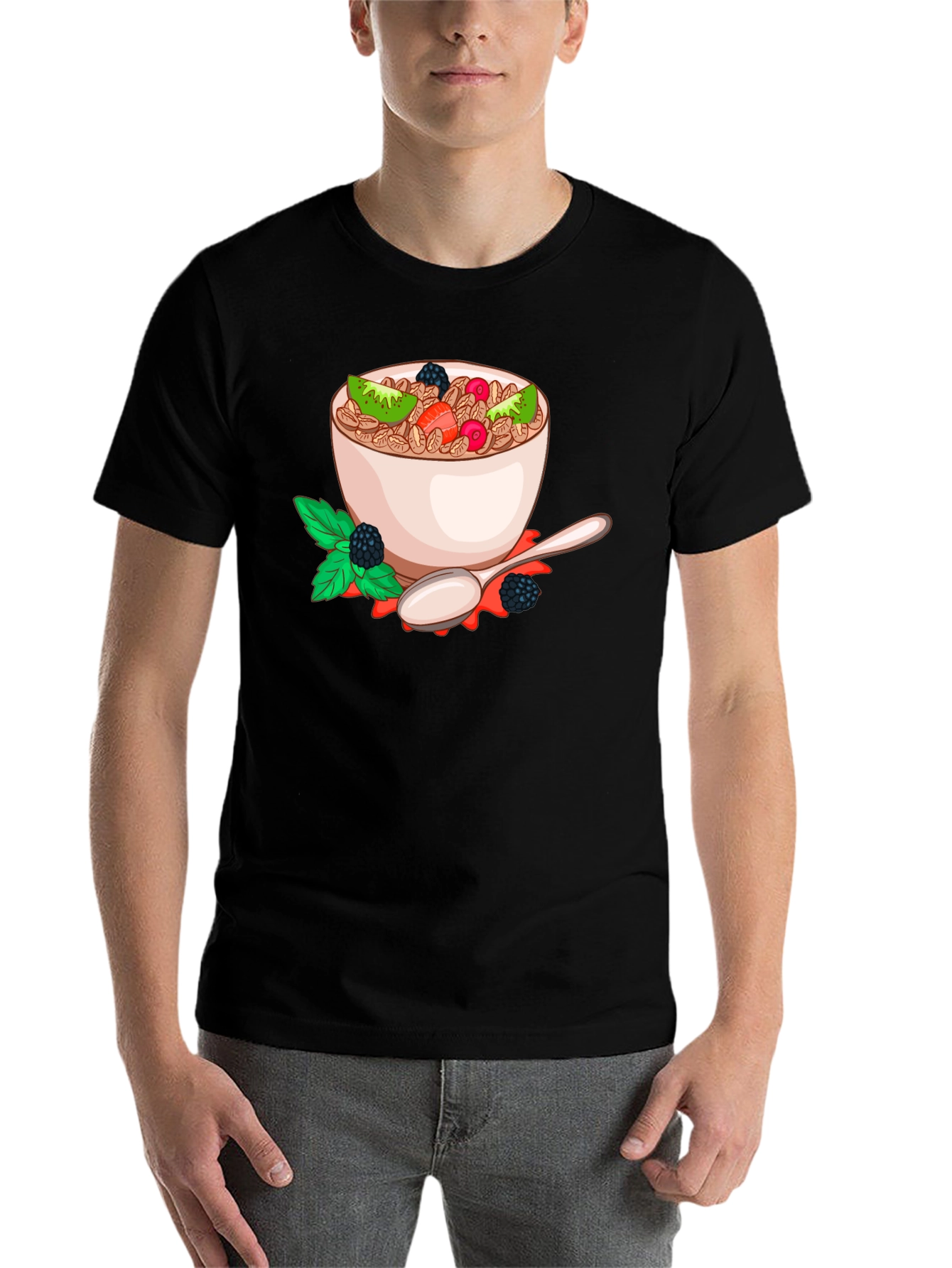 Black Cereal Bowl Graphic Tee - Black Cotton Blend T-Shirt view 7