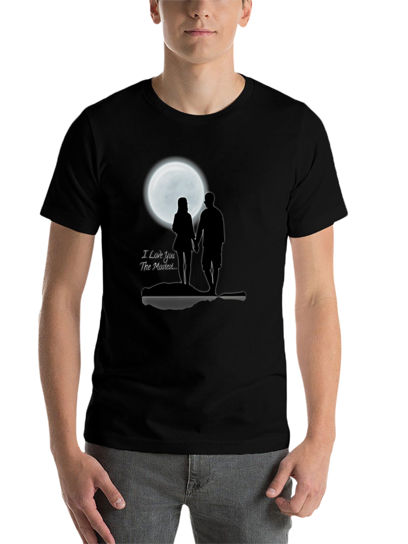 Black Romantic Moonlit Couple T-Shirt - I Love You The Mostest view 7