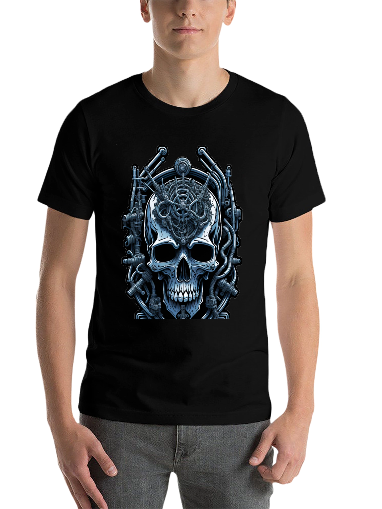Black Steampunk Skull T-Shirt - Mechanical Mind view 7