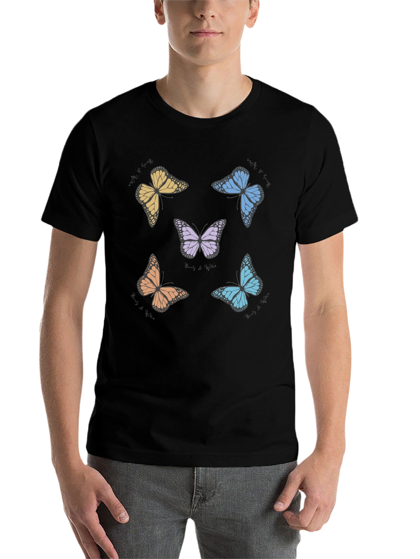 Black Butterfly Print Crew Neck T-Shirt view 7