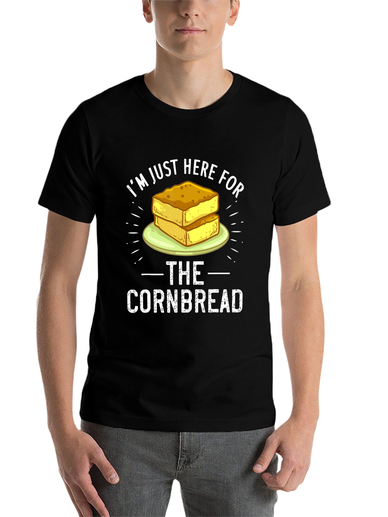 Black I'm Just Here For The Cornbread Funny Foodie T-Shirt view 7