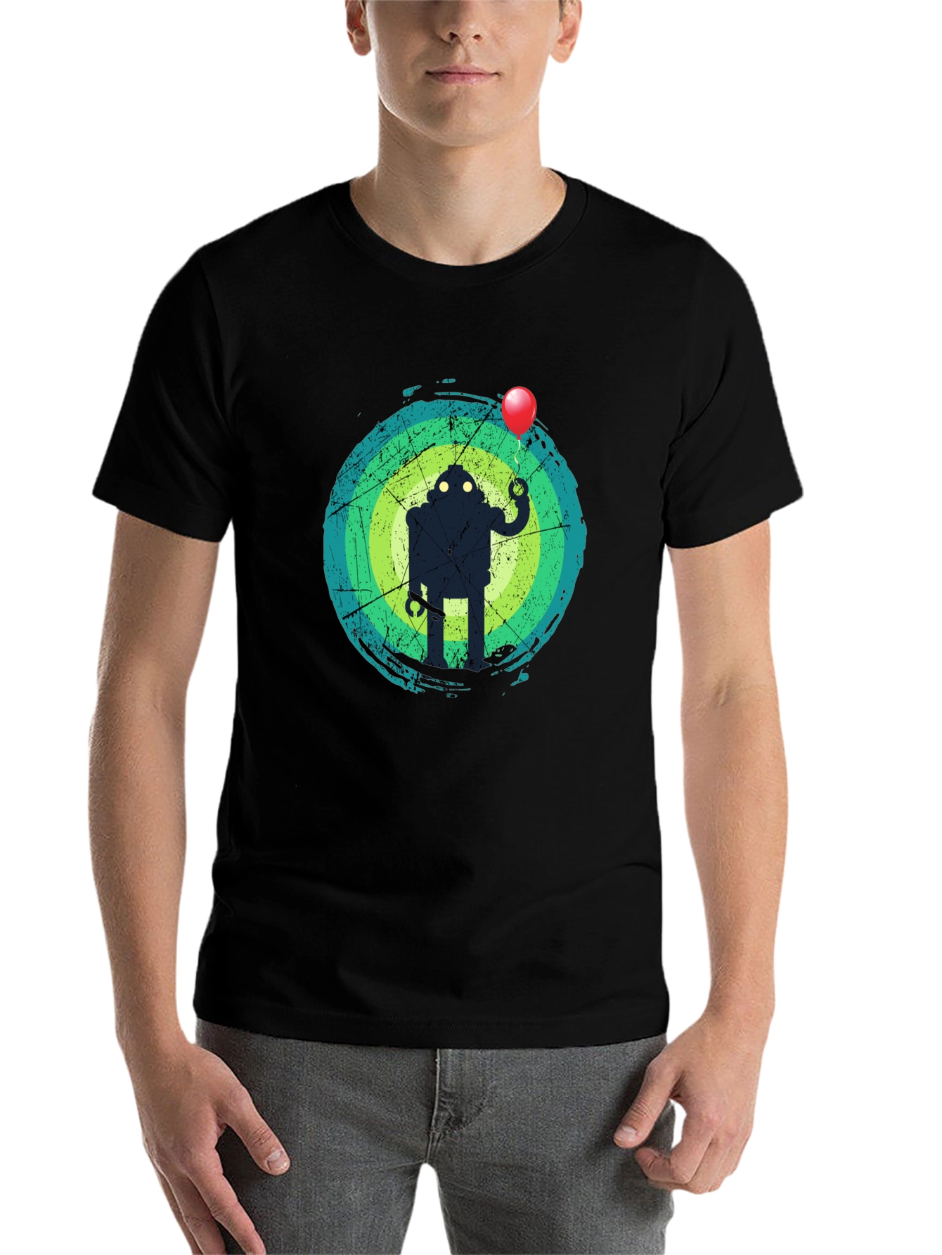 Black Robot Balloon Graphic Tee - Trendy Men's T-Shirt view 7