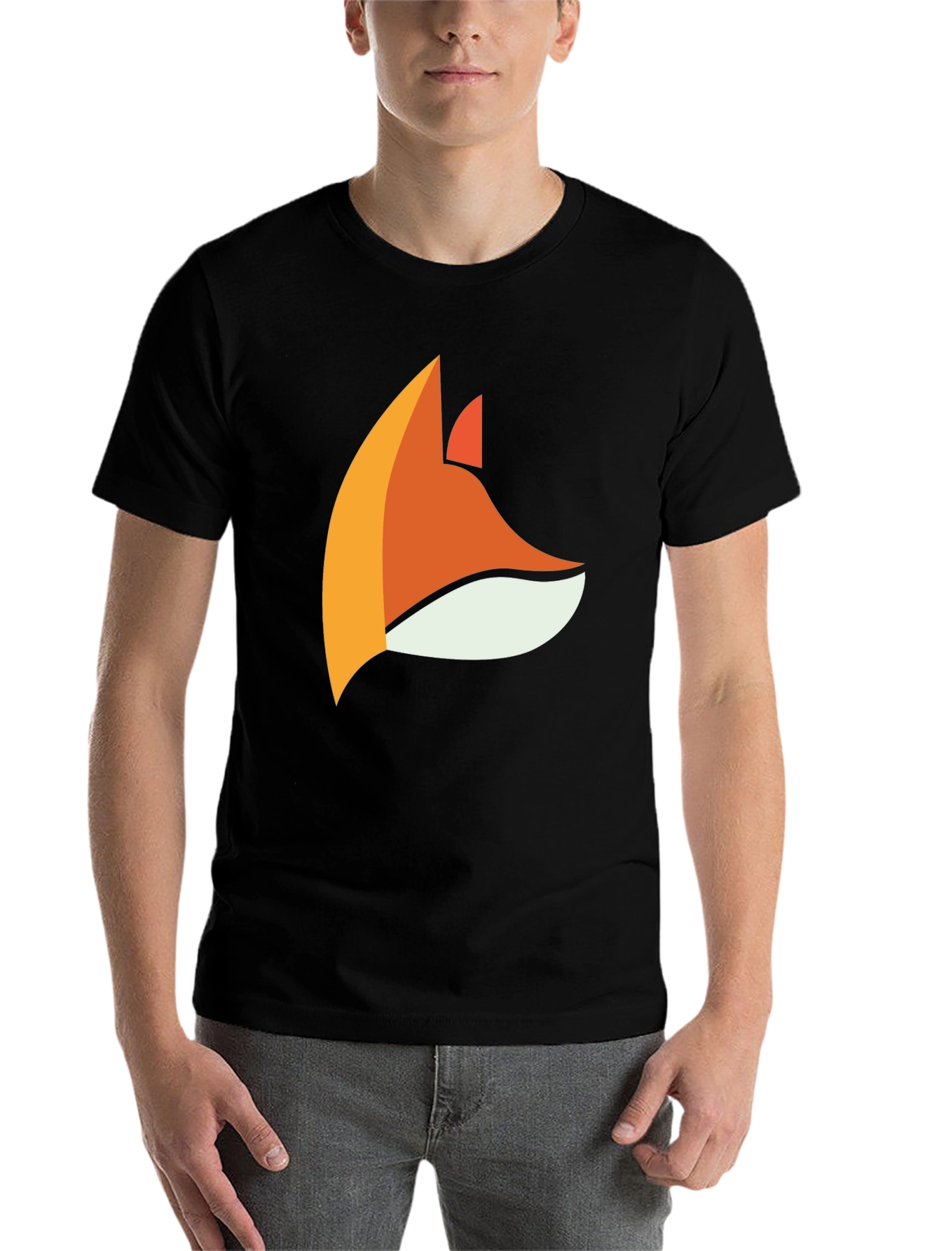 Black Cool Fox Head Graphic Black T-Shirt view 7