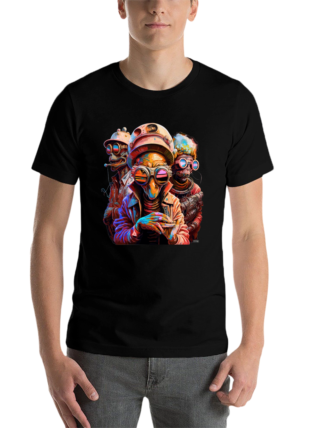 Black Steampunk Alien Trio Graphic Tee view 7