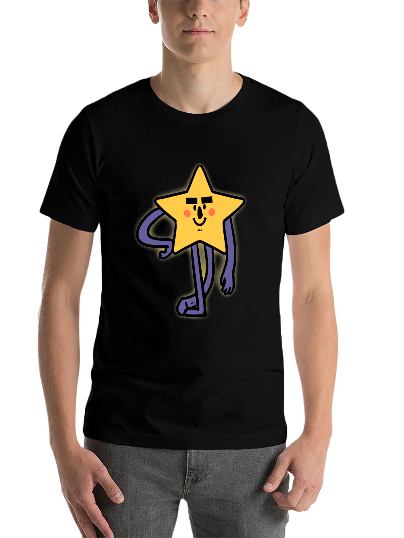 Black Funny Star Character Graphic Print Black T-Shirt view 7
