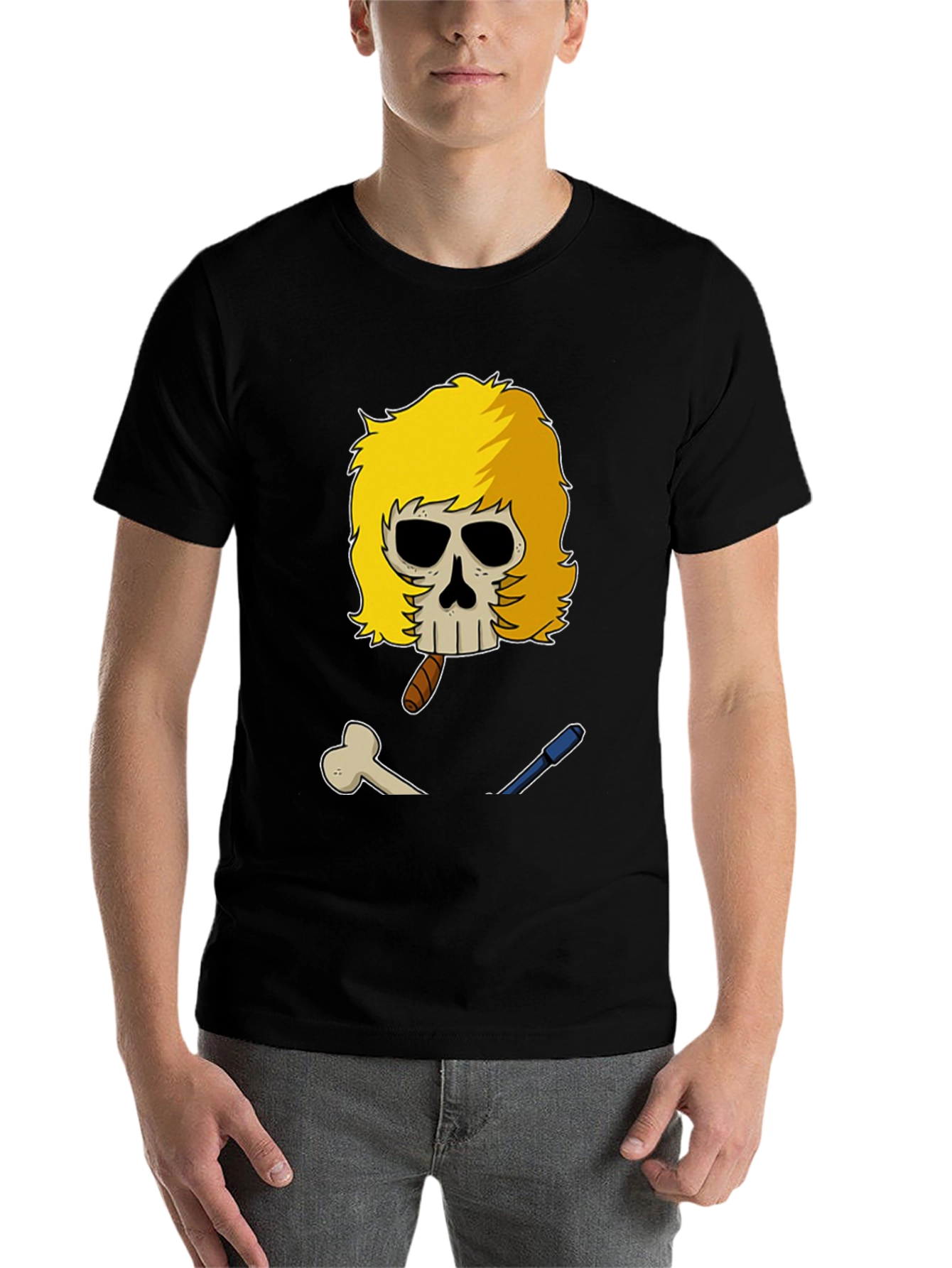 Black Skull with Blonde Wig T-Shirt view 7