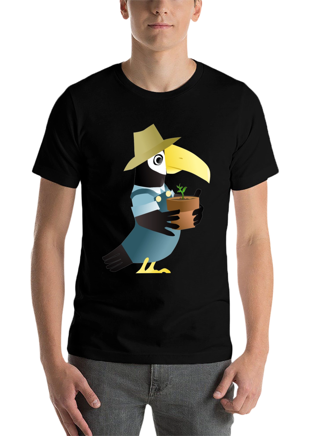 Black Quirky Crow Gardener Graphic Tee - Black Cotton view 7