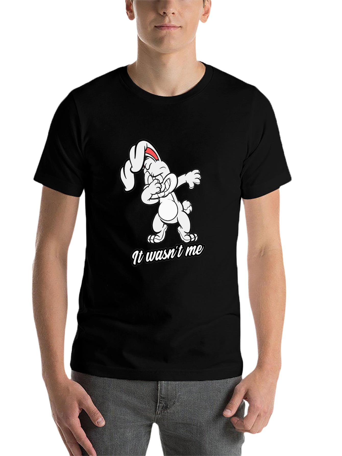 Black Dabbing Bunny T-Shirt - "It Wasn't Me" Design view 7