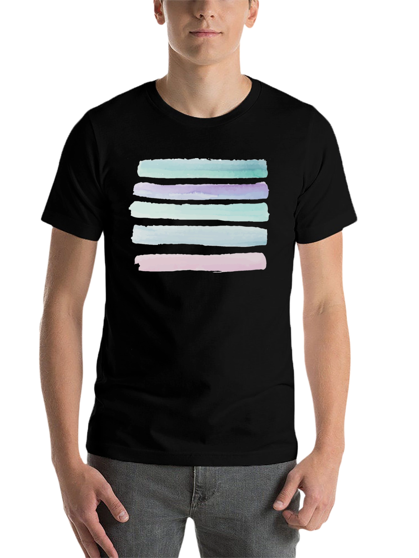 Black Abstract Stripe Watercolor T-Shirt view 7
