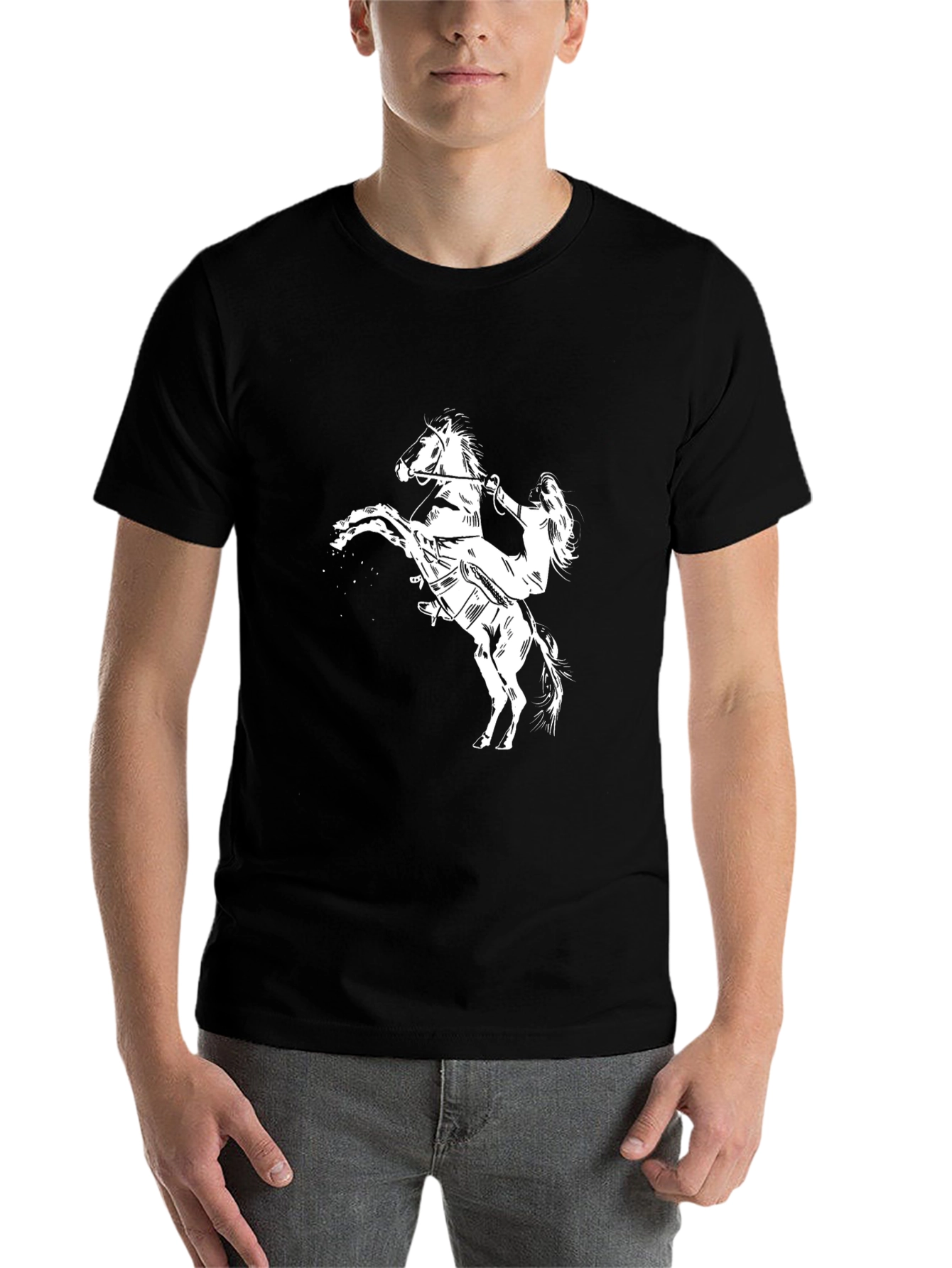 Black Horse Rider Graphic Tee - Black Cotton Blend view 7