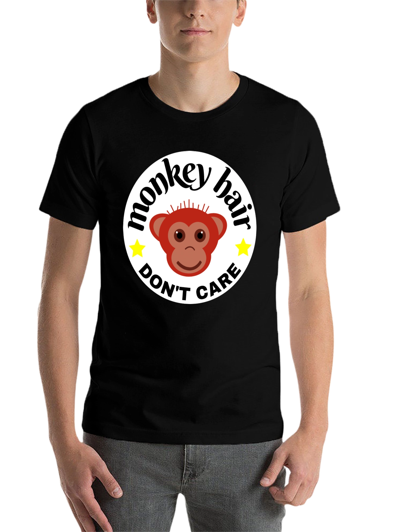 Black Monkey Hair, Don't Care! Black Graphic Tee view 7