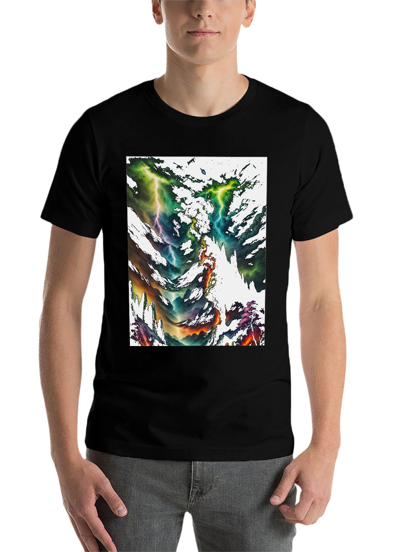 Black Abstract Lightning Bolt Graphic Print Black Tee view 7