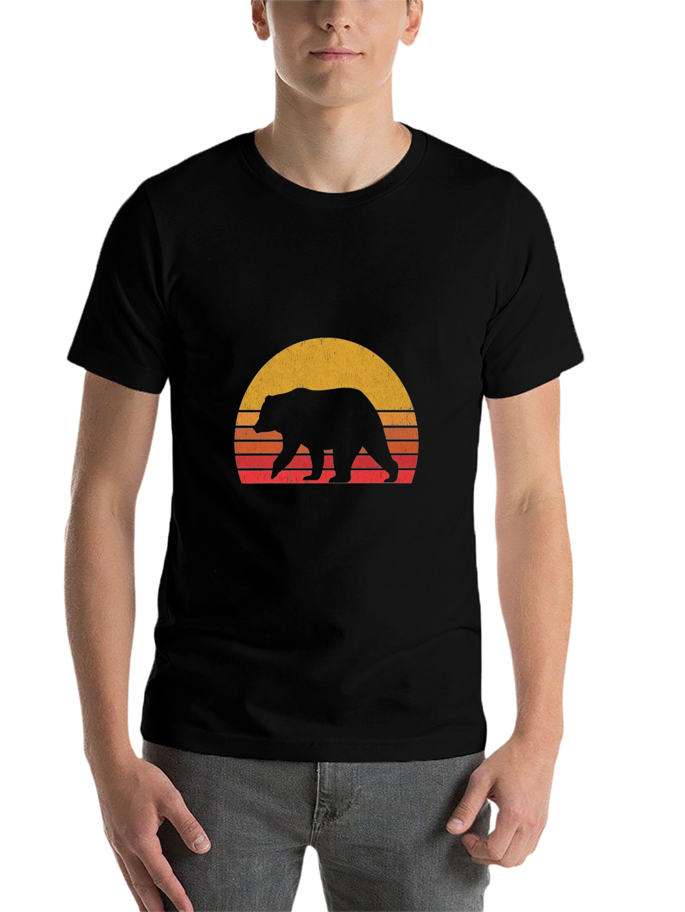 Black Retro Bear Sunset Graphic T-Shirt view 7
