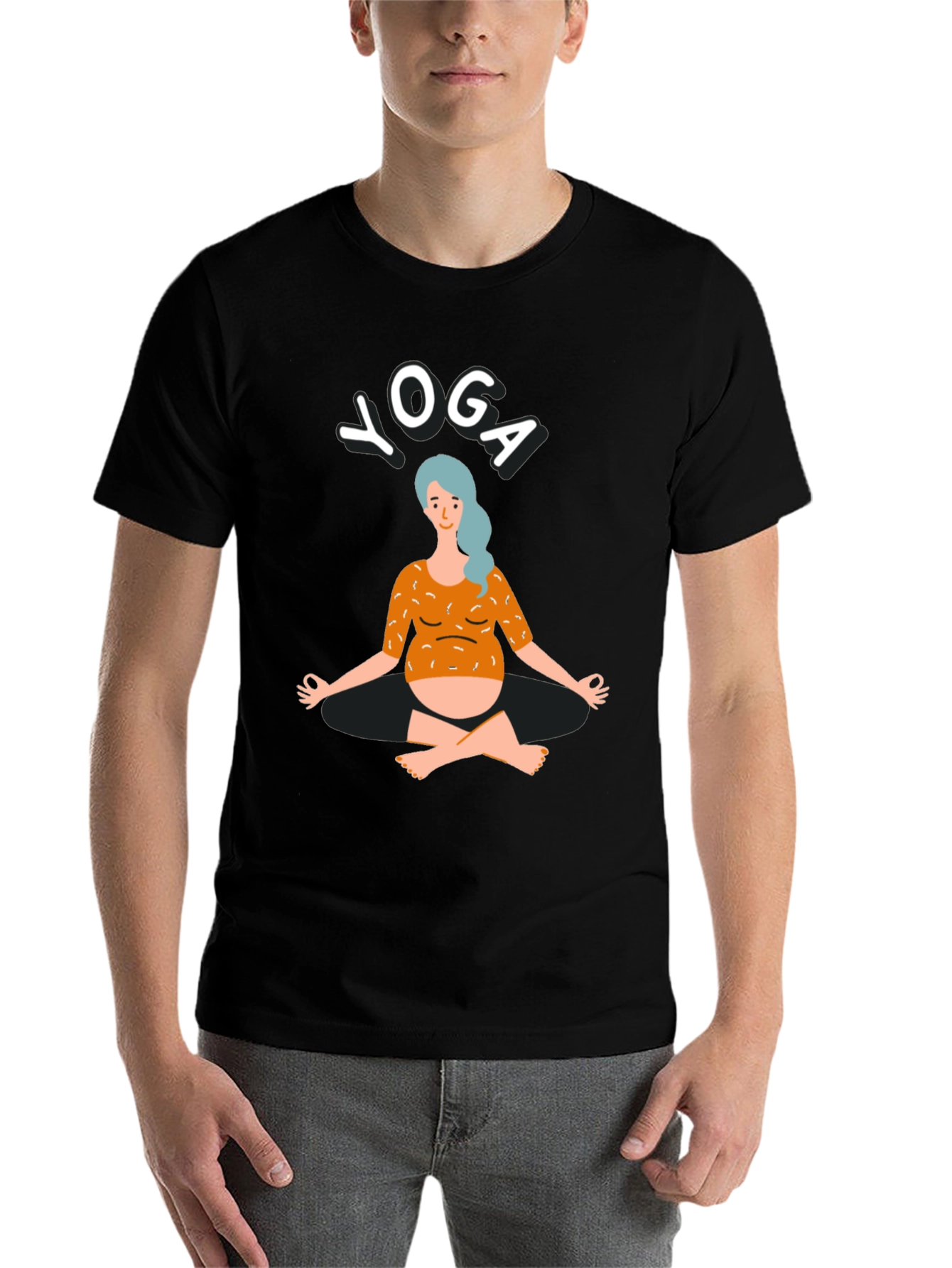 Black Yoga T-Shirt - Pregnant Woman Design view 7