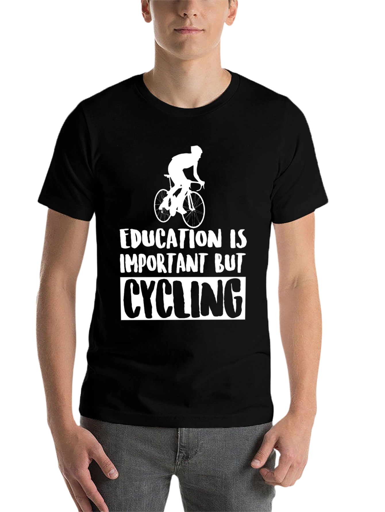 Black Cycling T-Shirt: Education is Important, But Cycling view 7