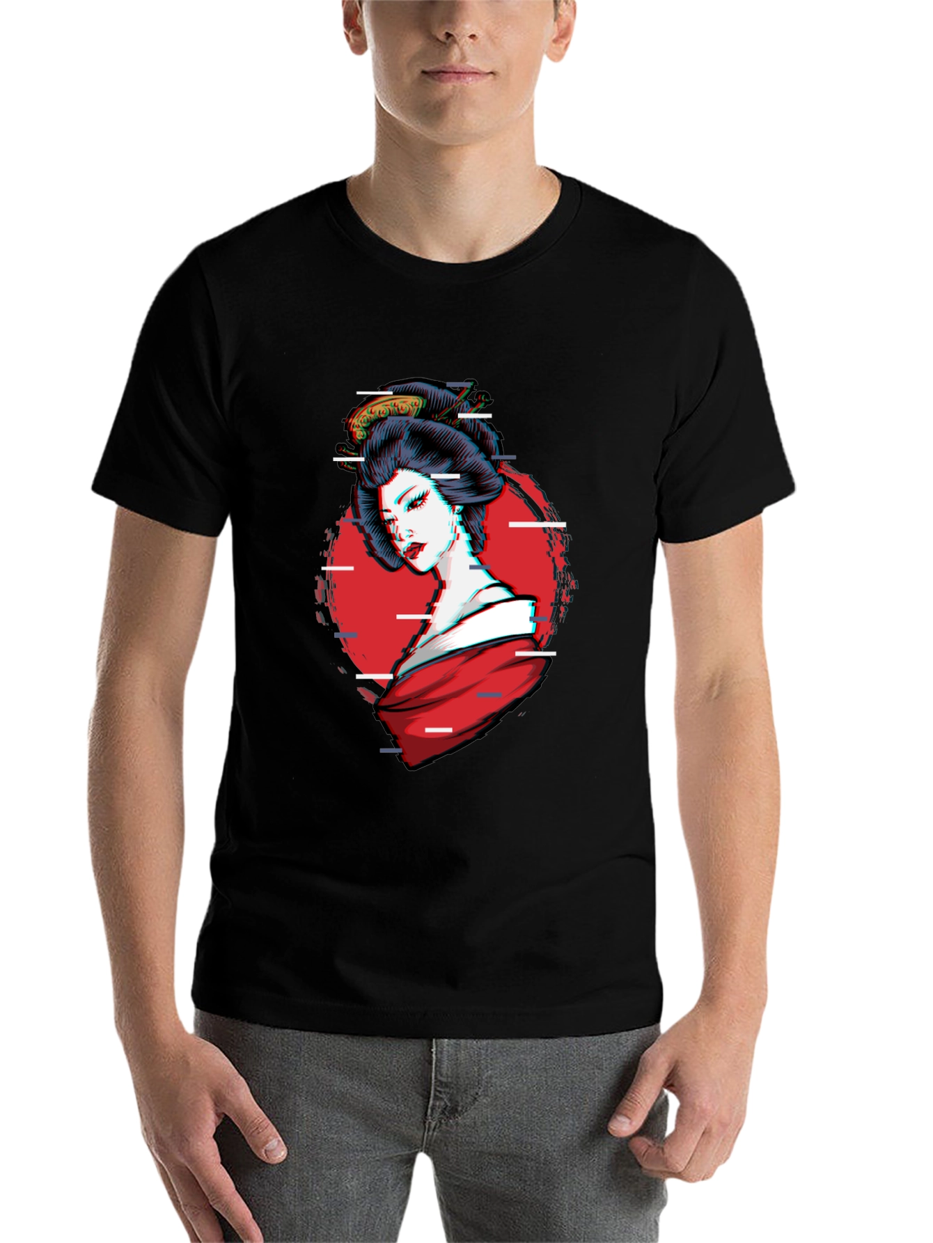Black Geisha Glitch T-Shirt - Stylish Graphic Tee view 7
