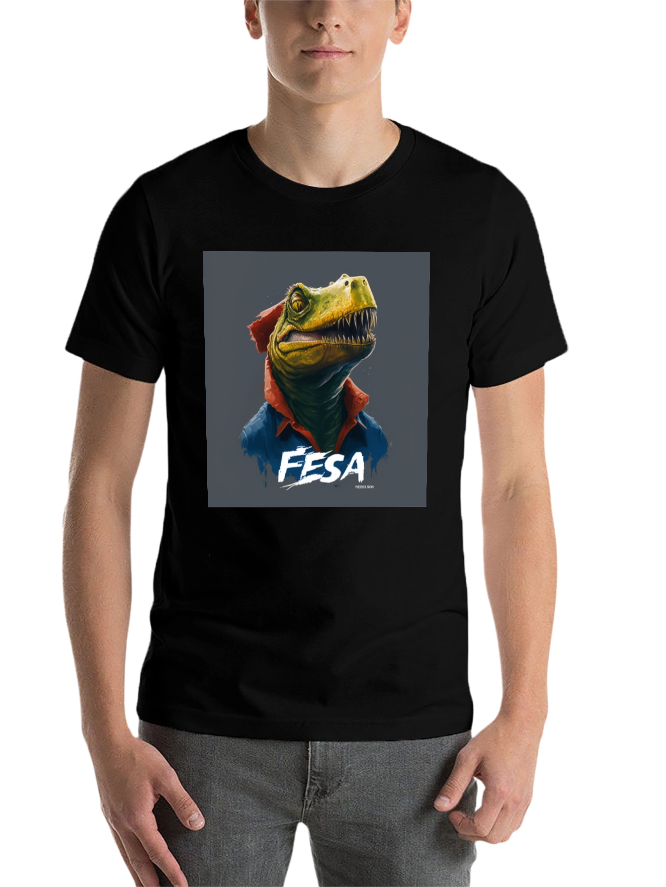 Black FESA Dinosaur Graphic Black T-Shirt view 7