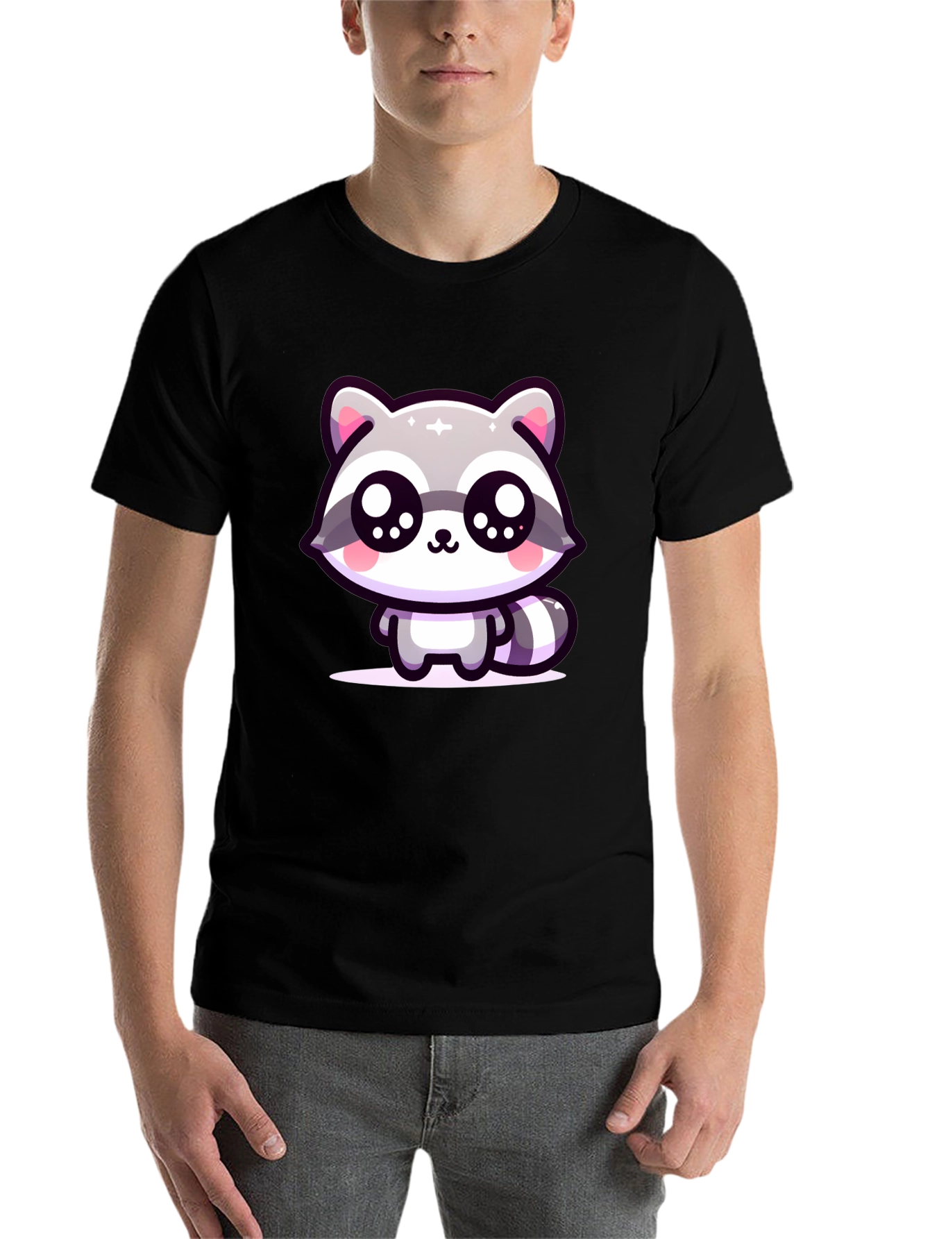 Black Cute Raccoon Graphic Black T-Shirt view 7