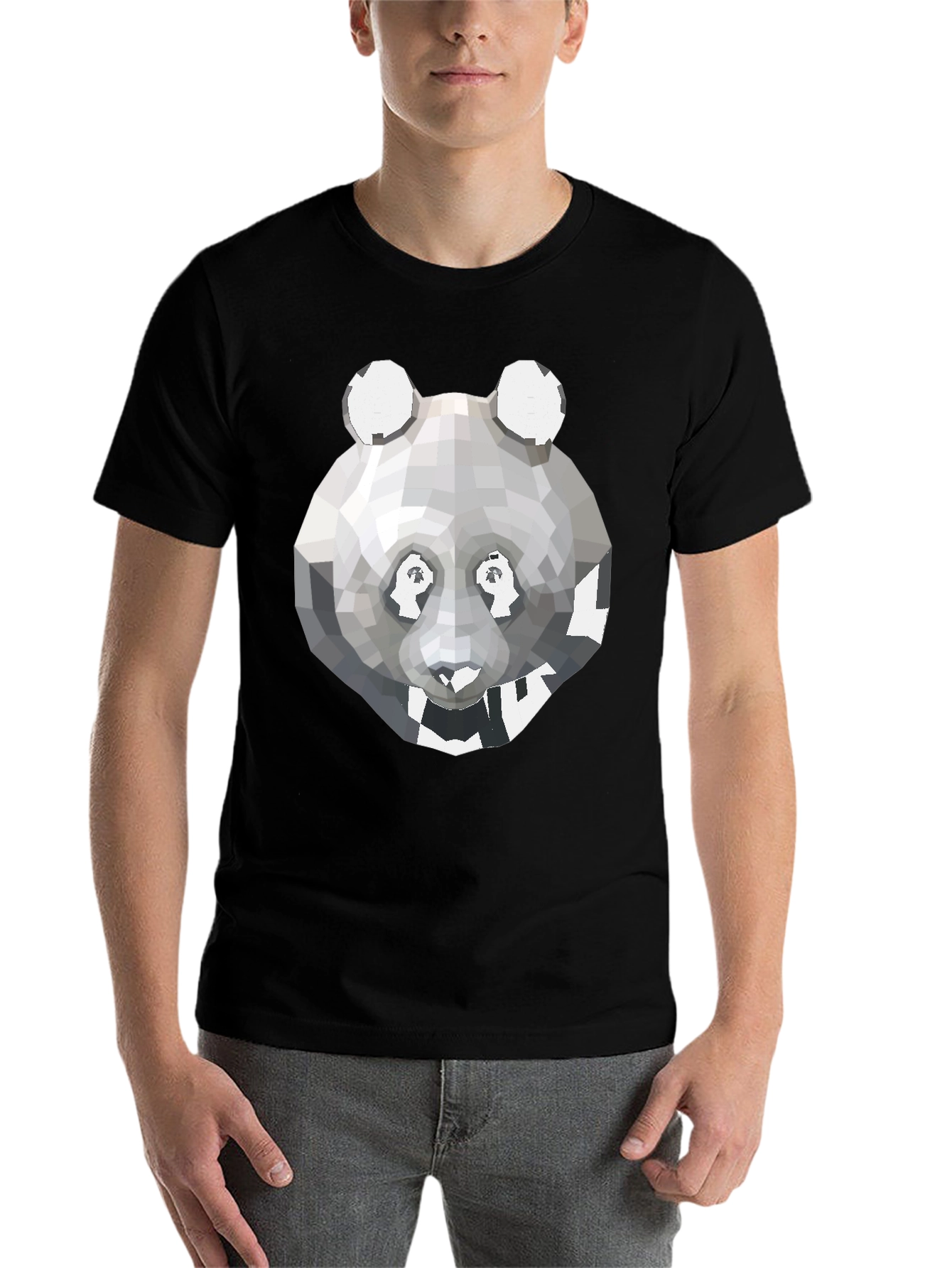 Black Geometric Panda Graphic Tee - Modern Men's T-Shirt view 7