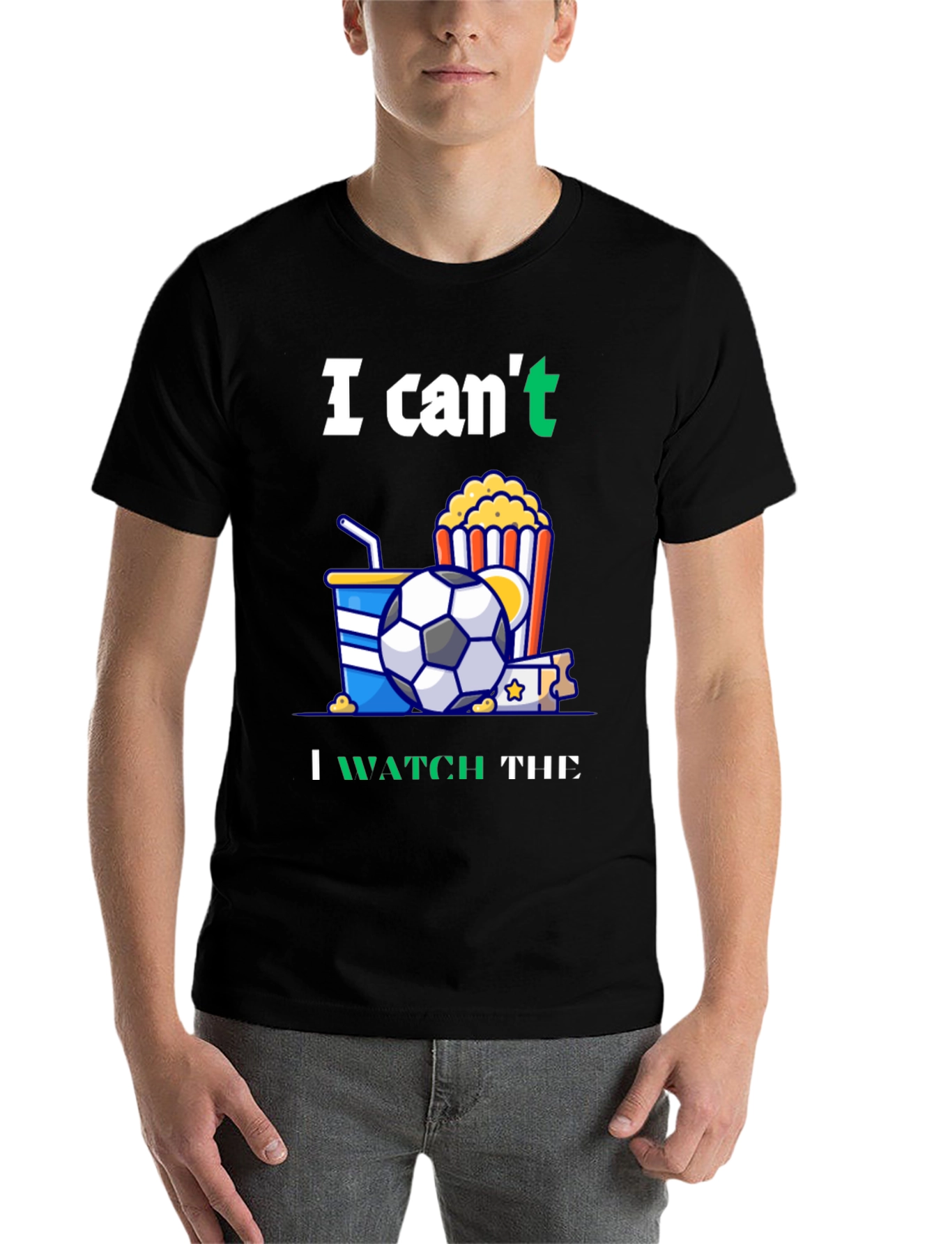 Black Funny Soccer T-Shirt: Can't Watch Movie - Gotta See Football! view 7