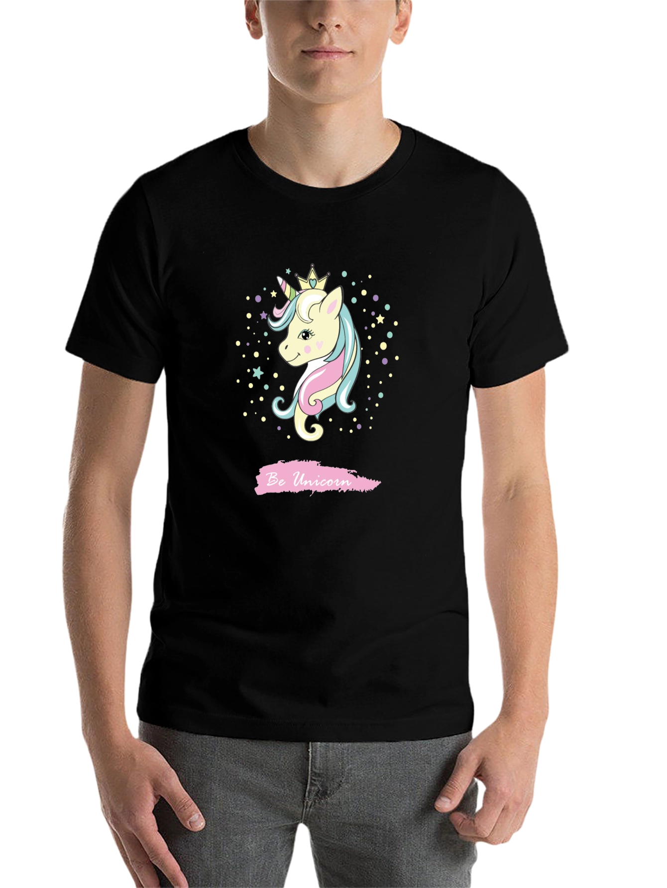 Black Be Unicorn Graphic Black T-Shirt view 7