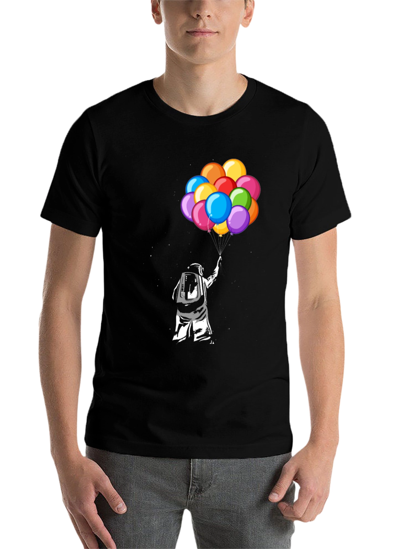 Black Astronaut Holding Balloons Graphic T-Shirt view 7