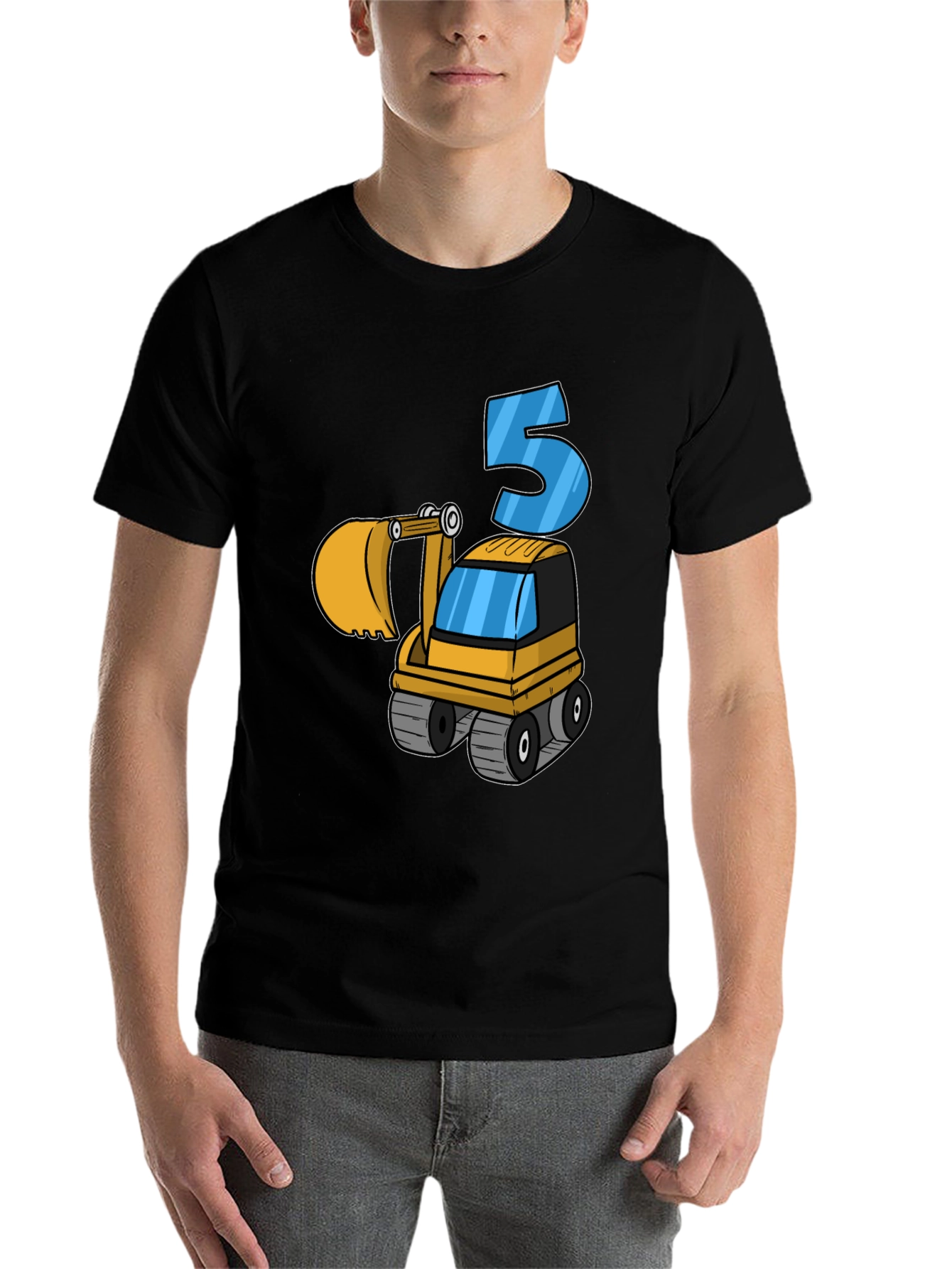 Black Kids 5th Birthday Excavator T-Shirt view 7