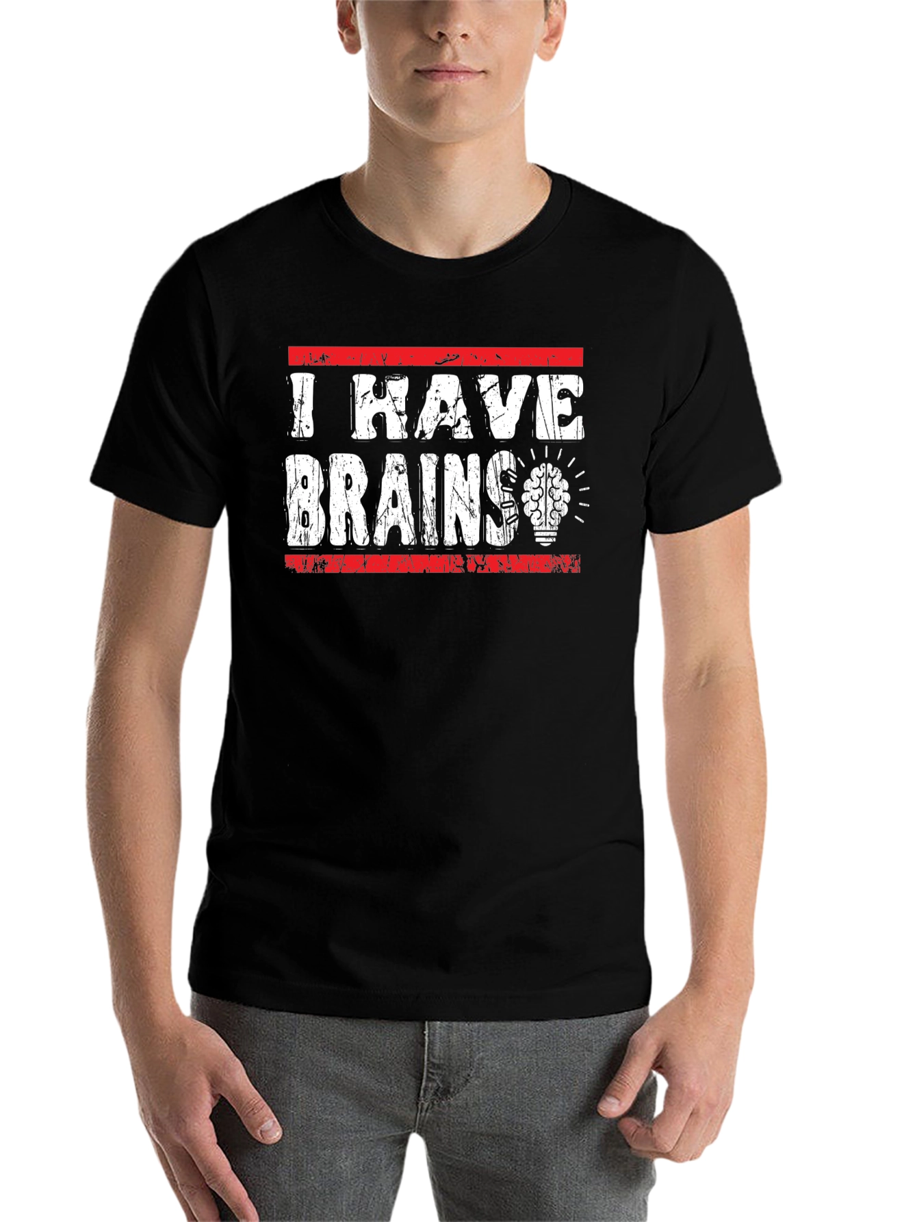 Black I Have Brains T-Shirt - Funny Graphic Tee view 7