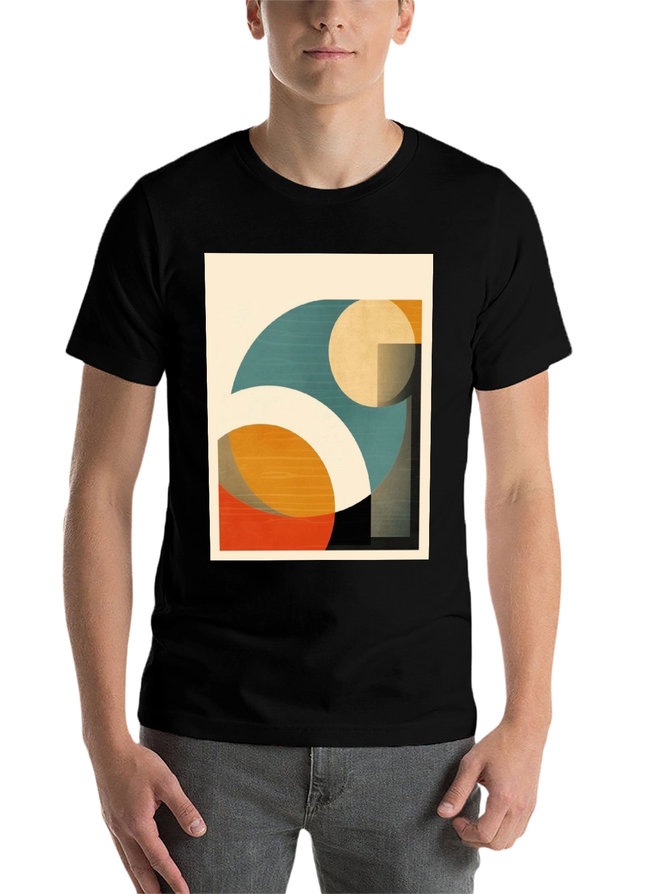 Black Geometric Art T-Shirt: Modern Abstract Design view 7