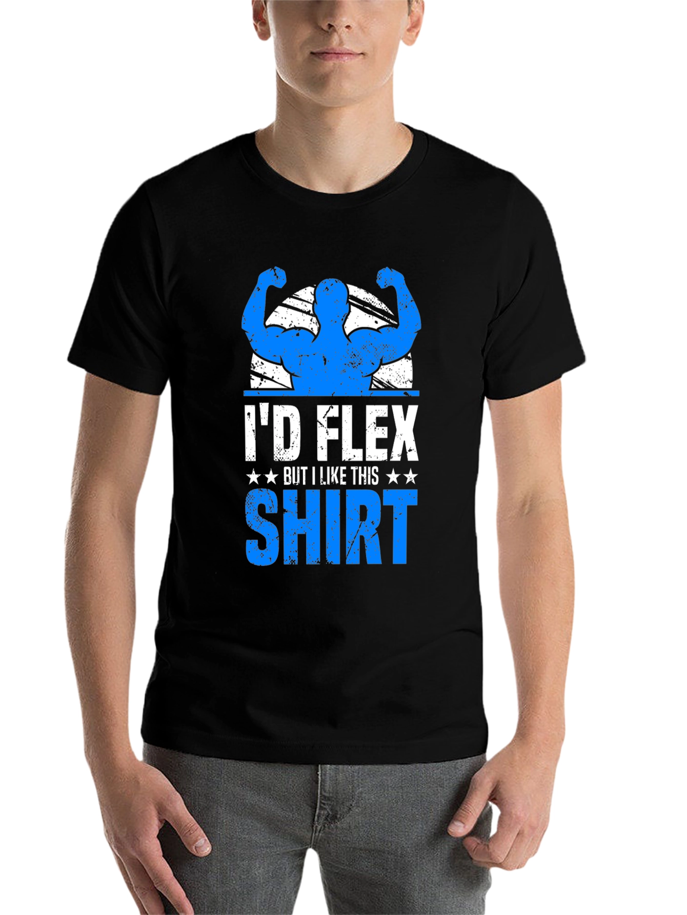 Black I'd Flex But I Like This Shirt - Novelty Graphic Tee view 7