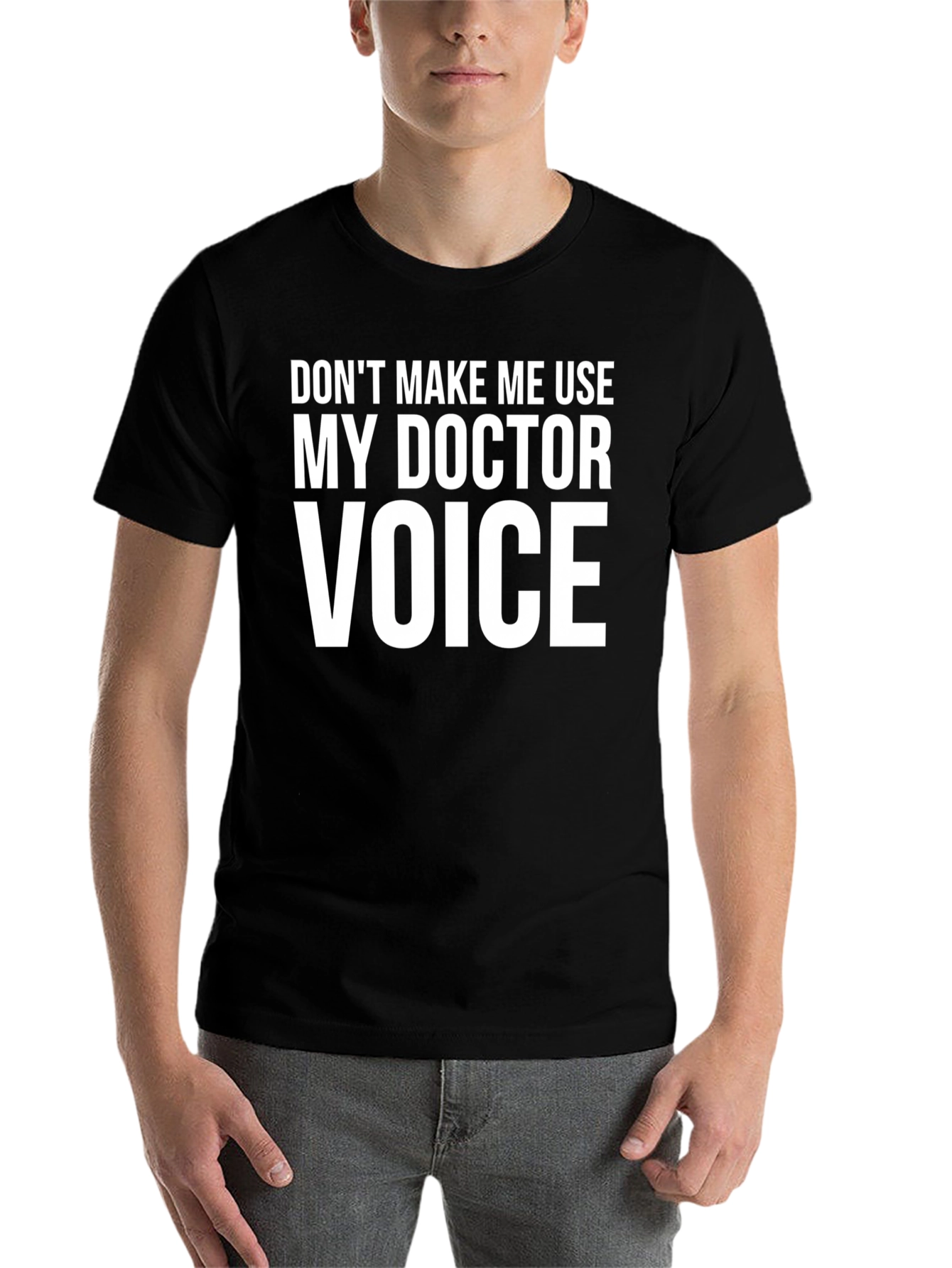 Black Funny Doctor Voice T-Shirt - Black Cotton Tee view 7
