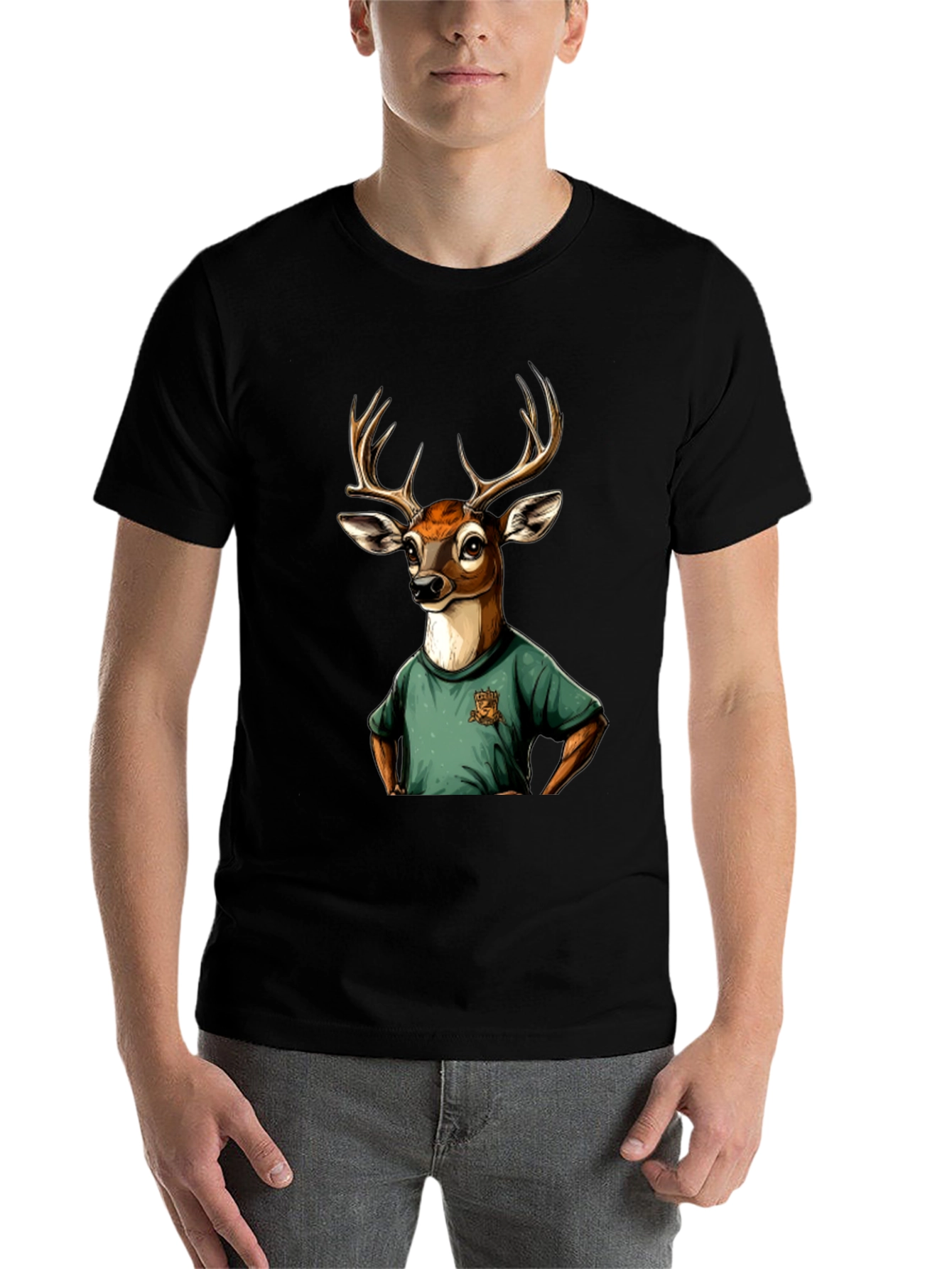 Black Deer T-Shirt - Novelty Animal Graphic Tee view 7