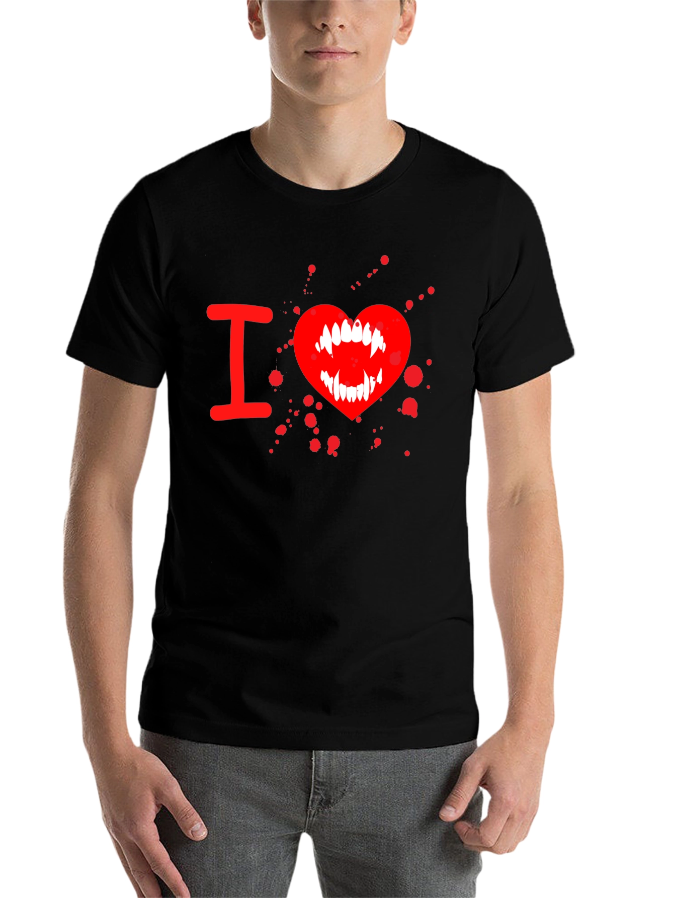 Black I Heart Vampire Fangs Tee - Black Cotton Graphic T-Shirt view 7