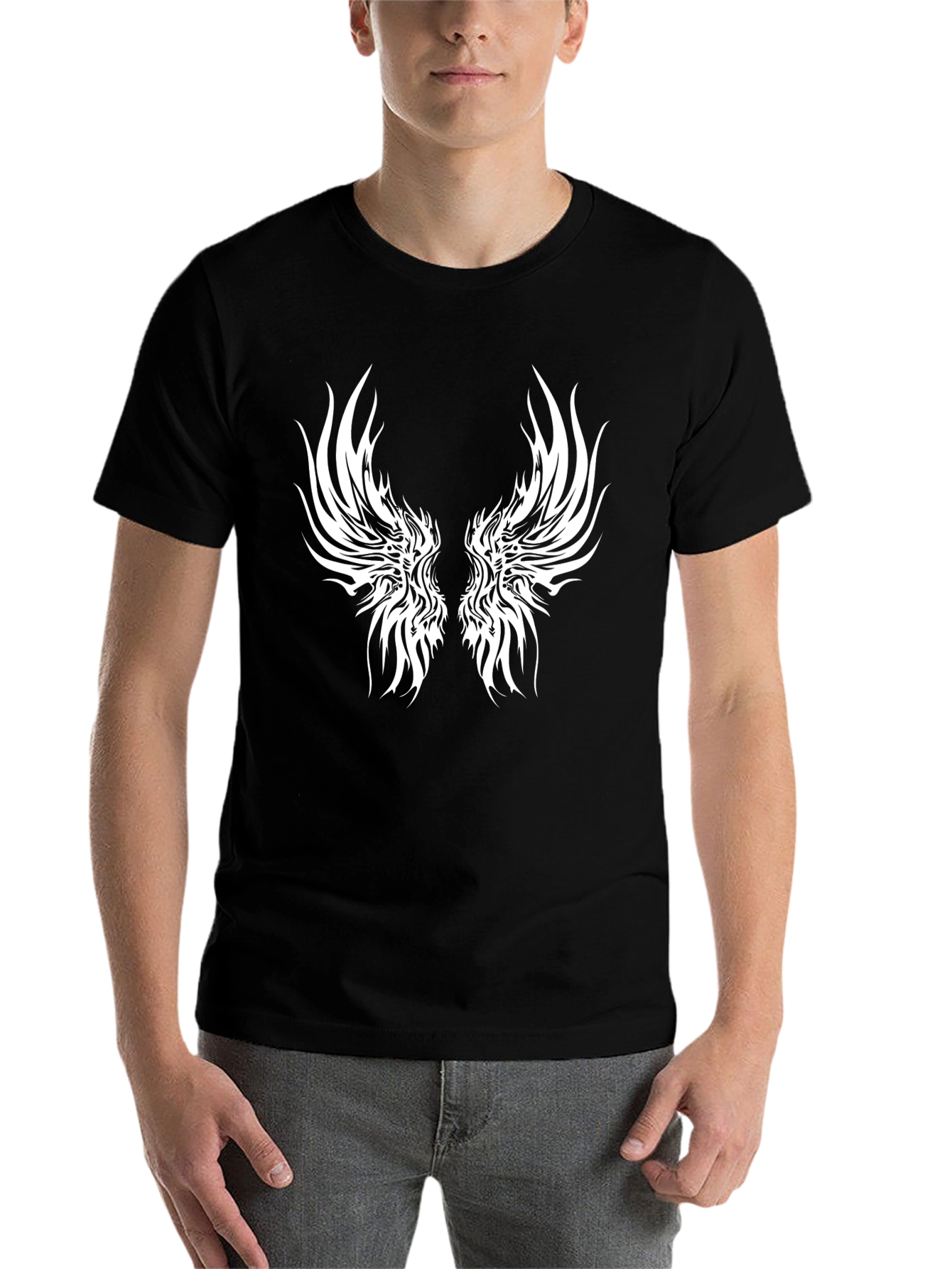 Black Black T-Shirt with Winged Design view 7
