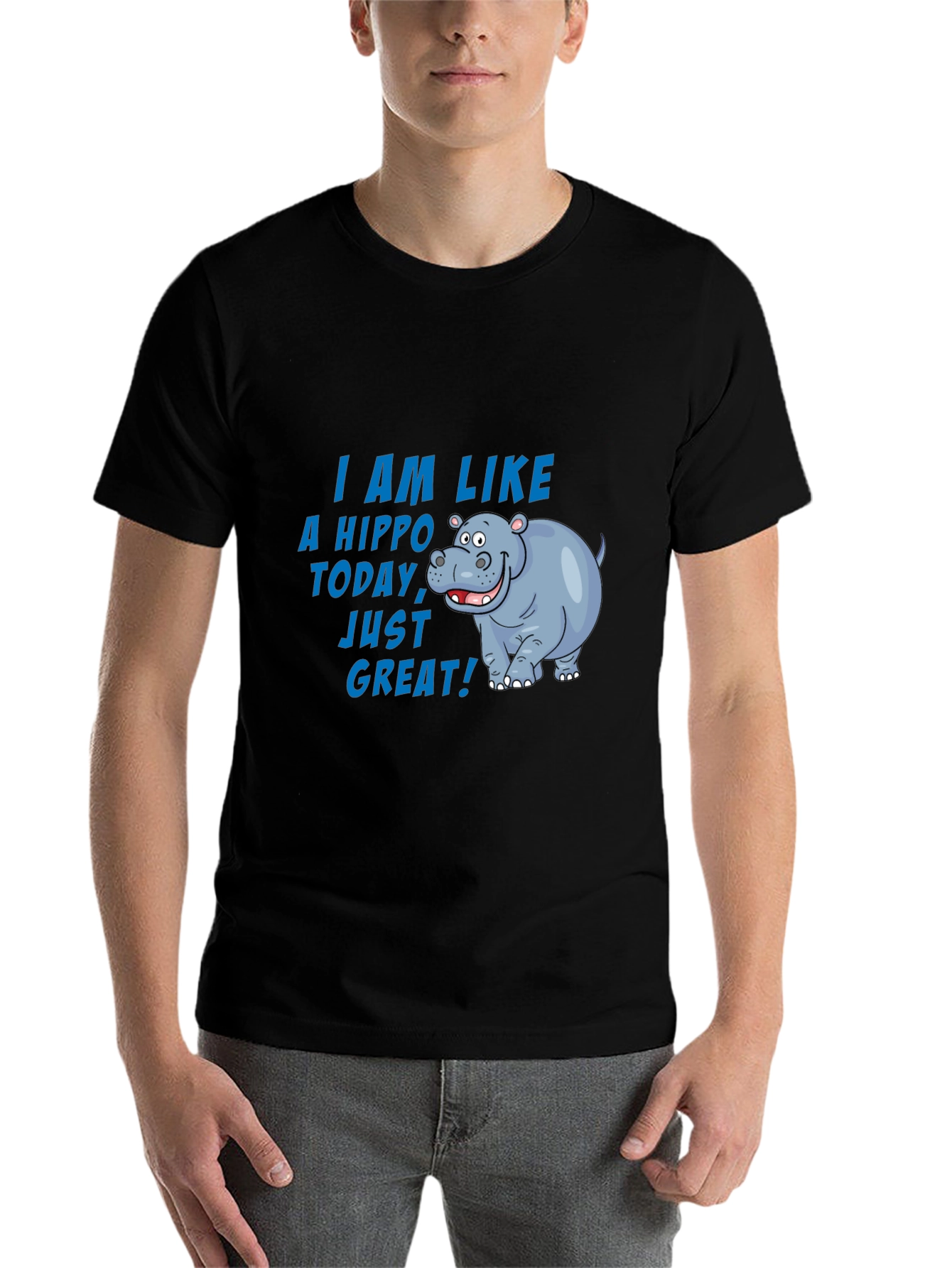 Black Hippo Today T-Shirt - Great Mood Graphic Tee view 7