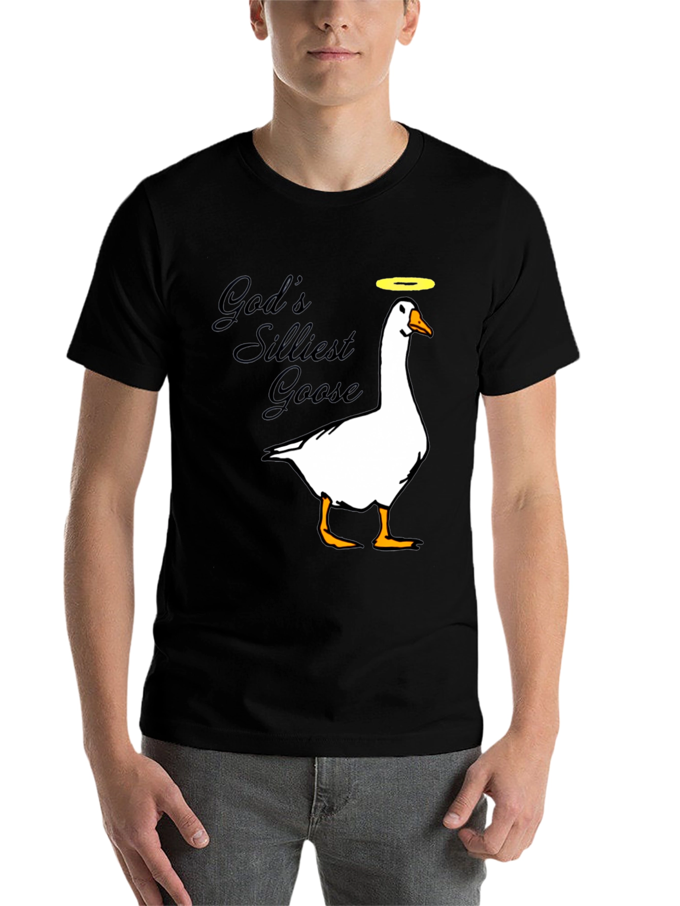Black God's Silliest Goose Black Graphic T-Shirt view 7