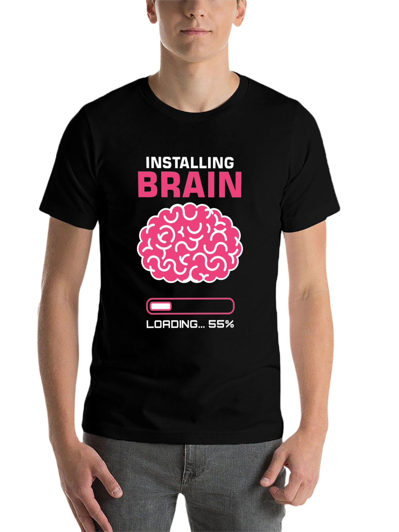Black Installing Brain T-Shirt - Funny Nerd Tee view 7