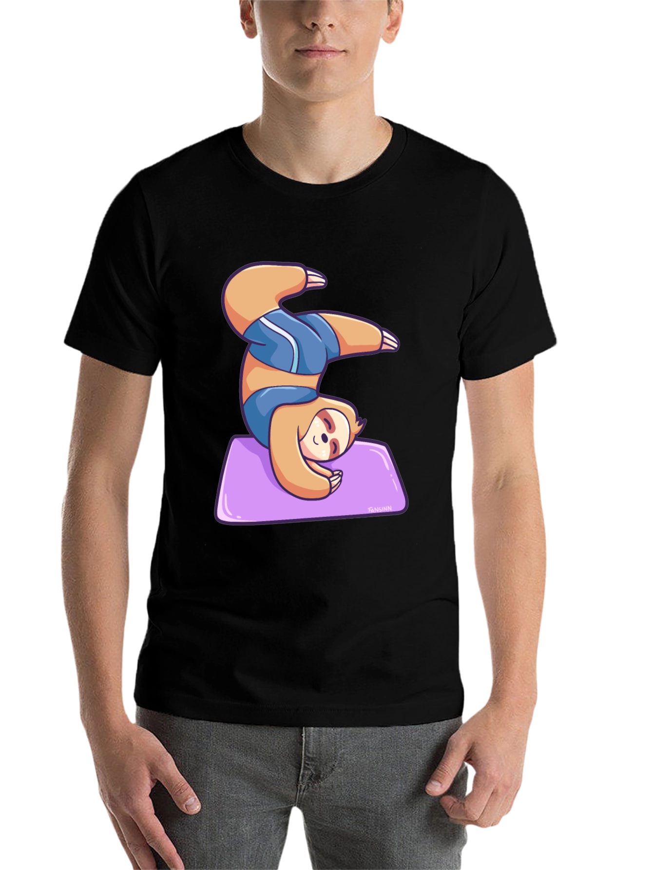 Black Yoga Sloth Graphic Tee - Relaxed Fit view 7