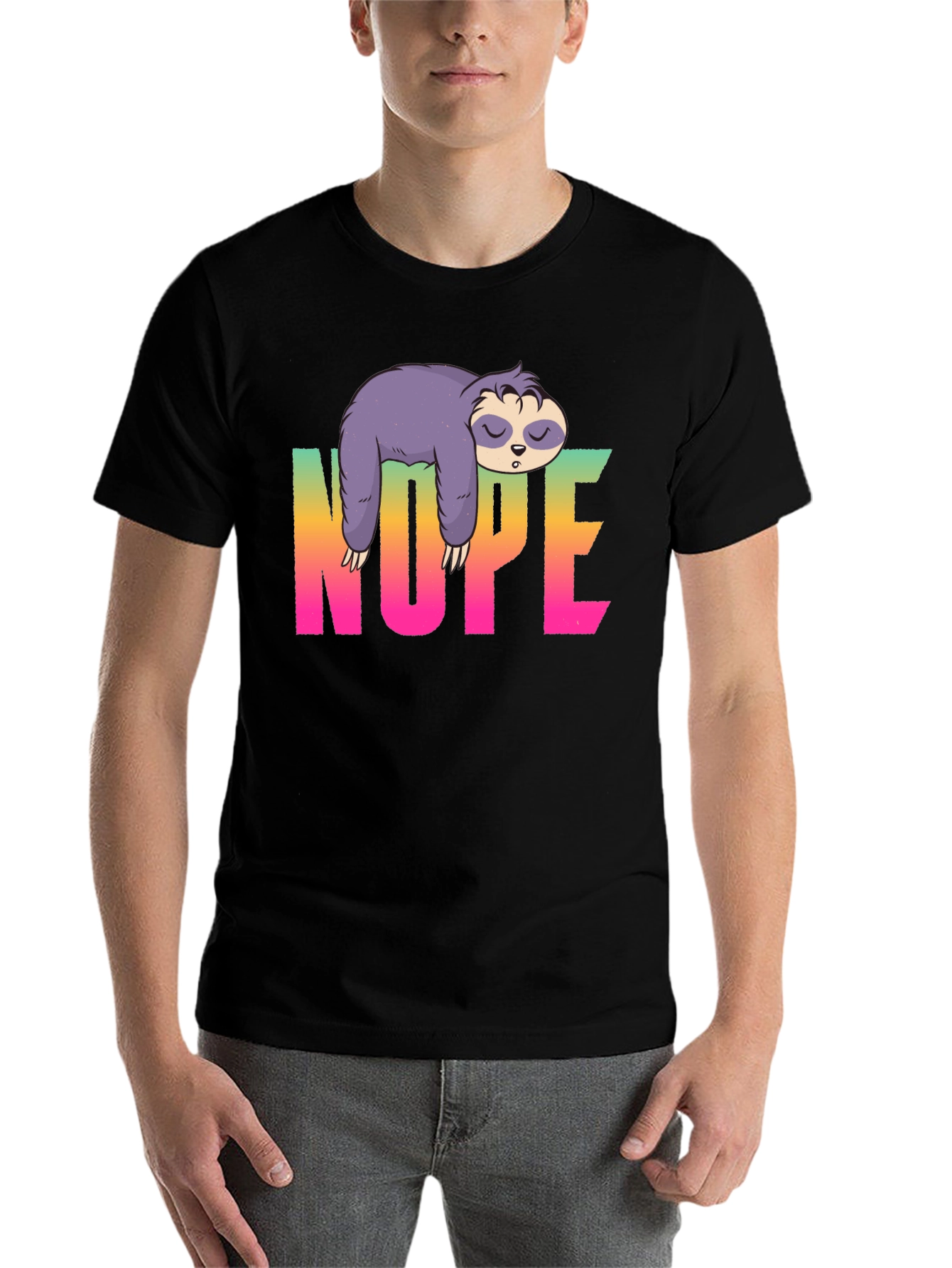 Black Nope Sloth Graphic Tee - Relaxed Style view 7