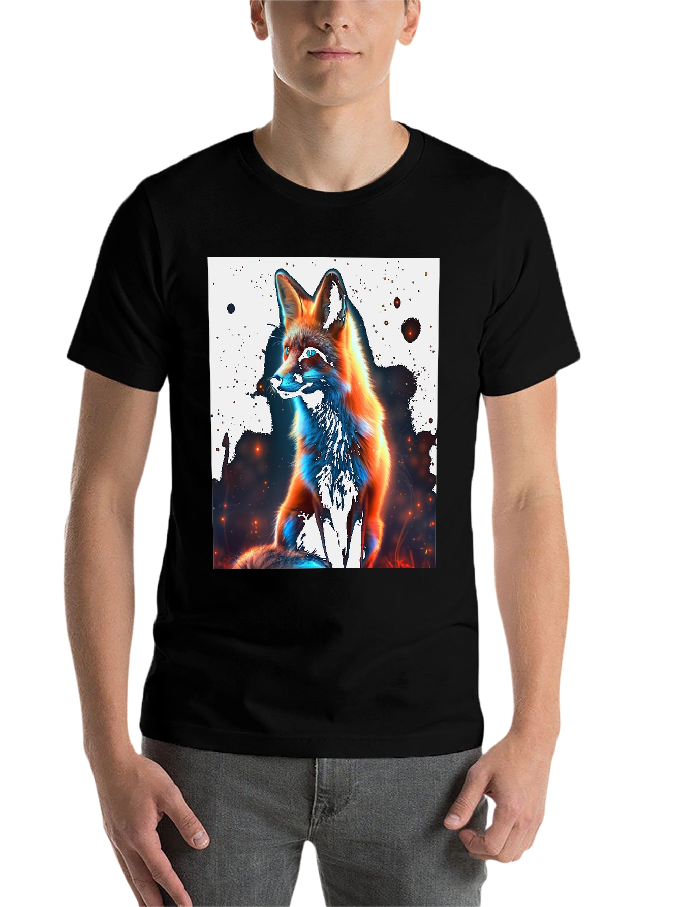 Black Cool Fox Graphic Tee - Stylish Men's Black T-Shirt view 7