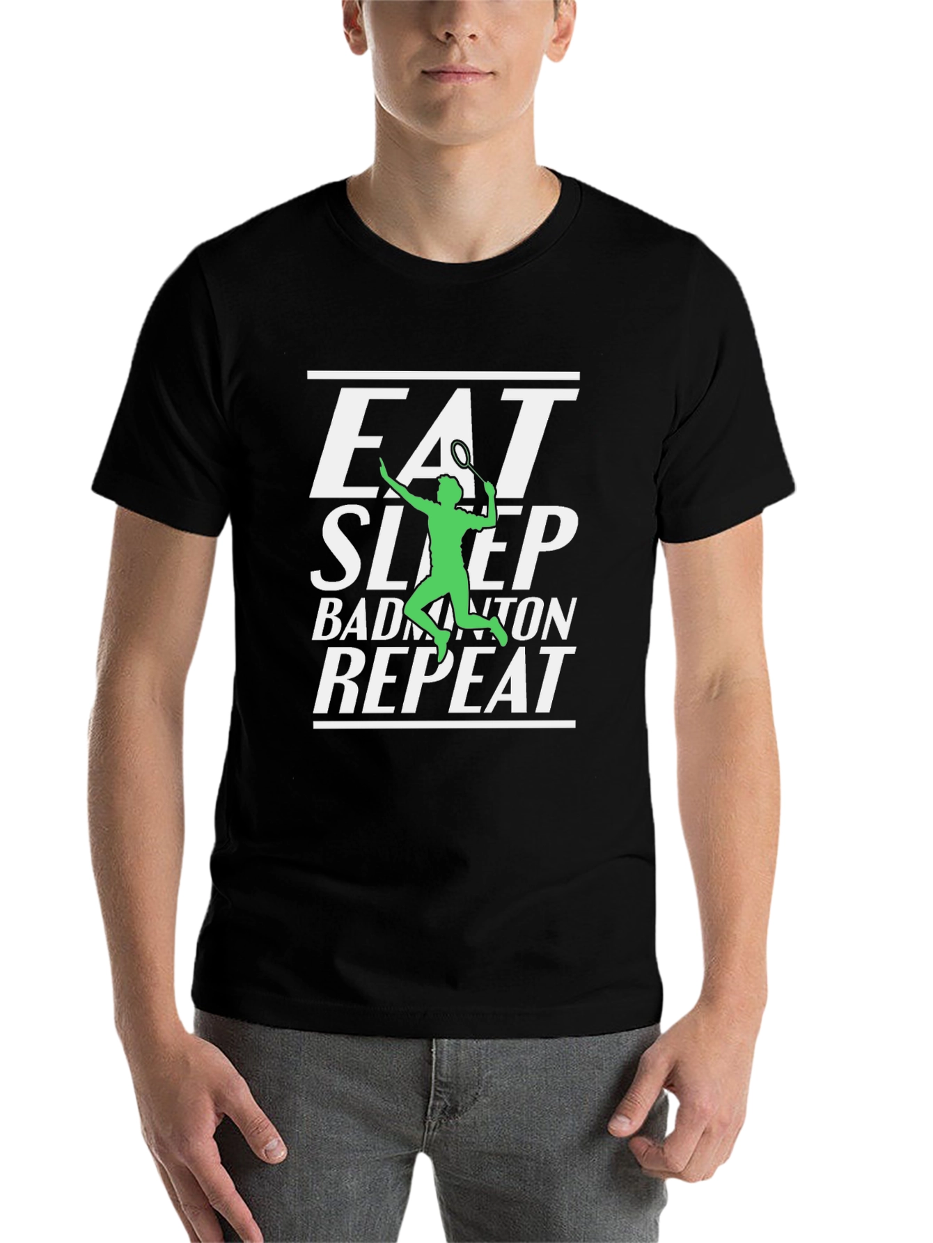 Black Eat Sleep Badminton Repeat Graphic Tee view 7
