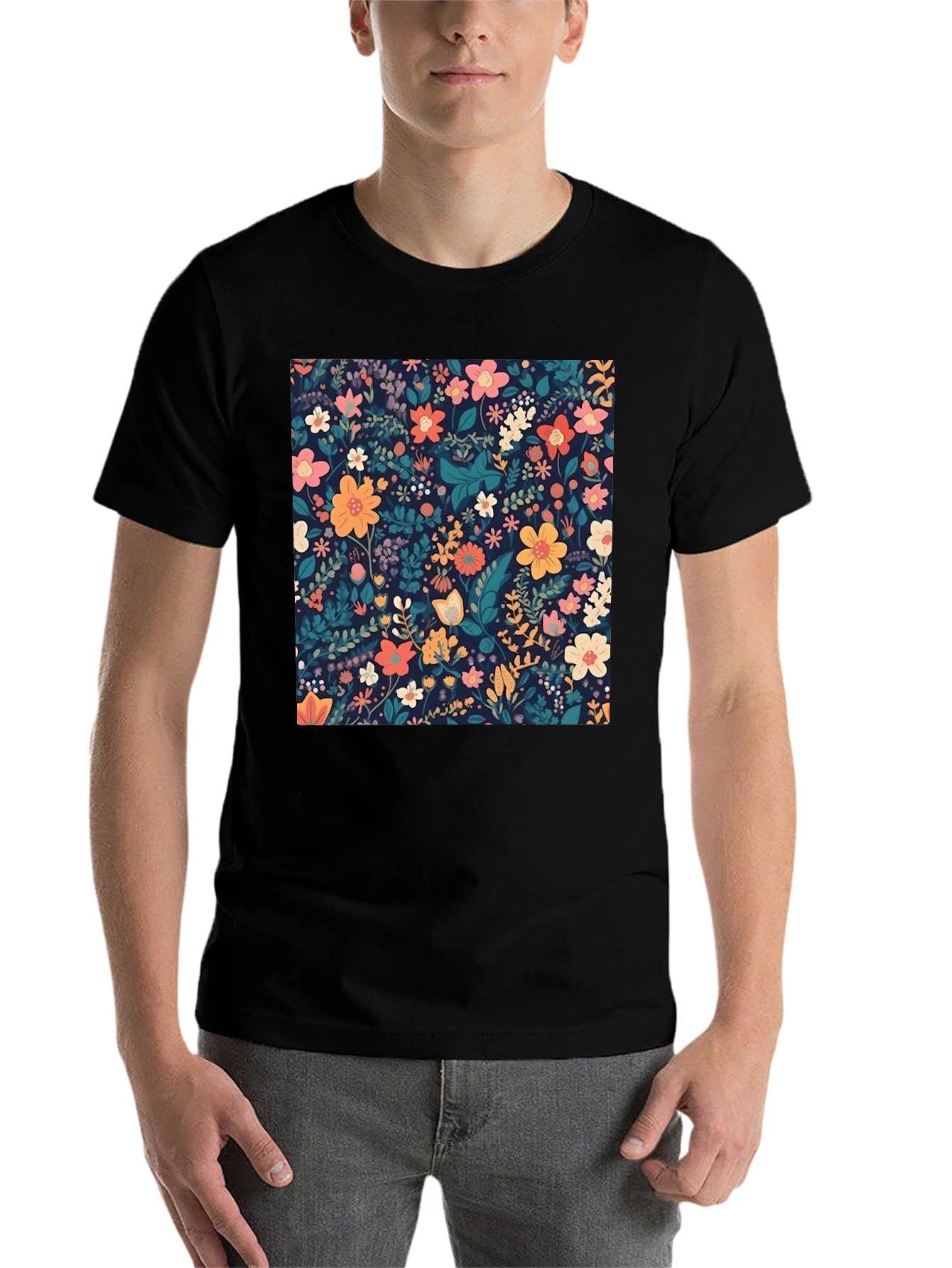 Black Floral Print Black T-Shirt view 7
