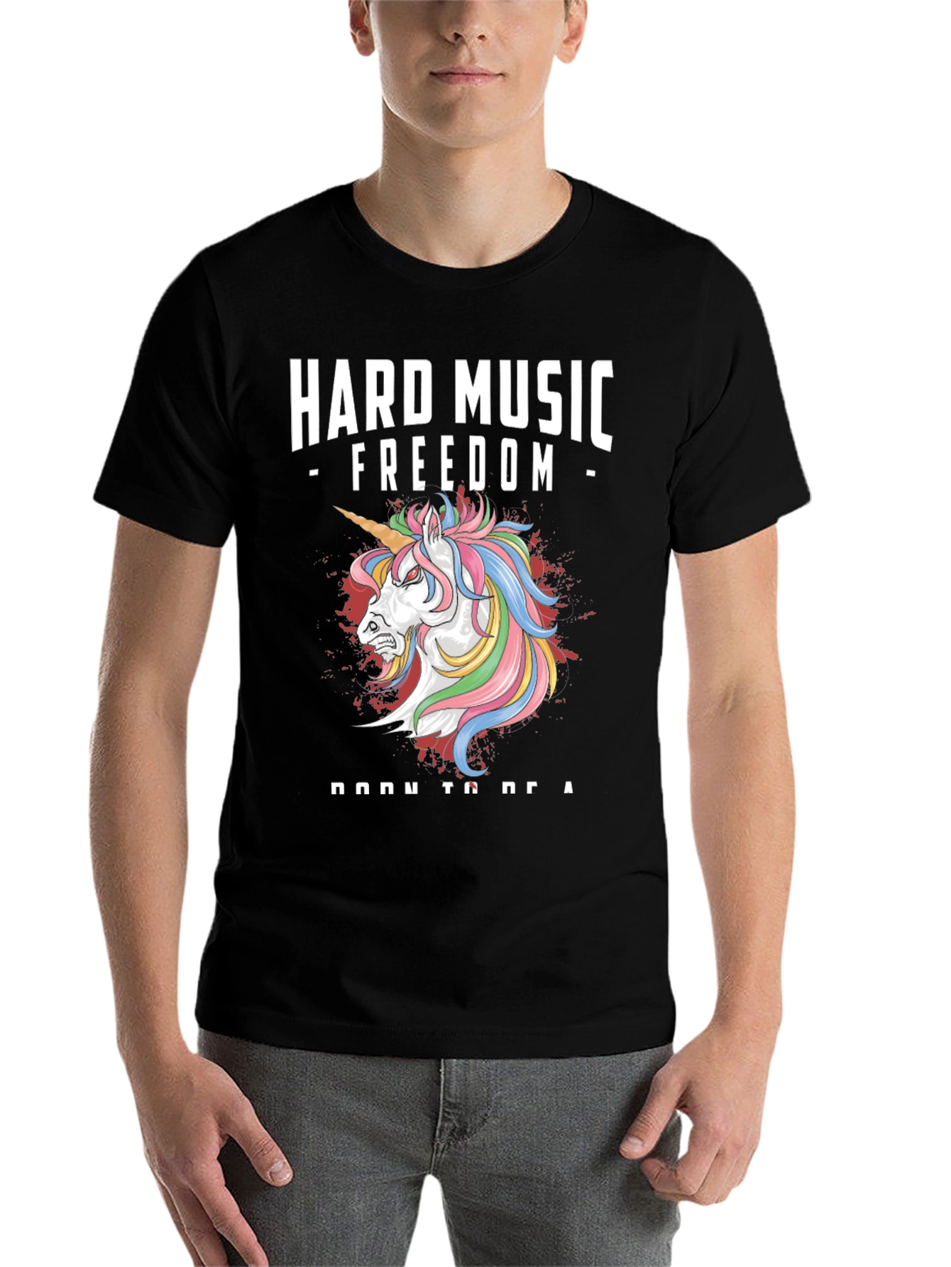 Black Hard Music Freedom Unicorn Graphic Tee view 7