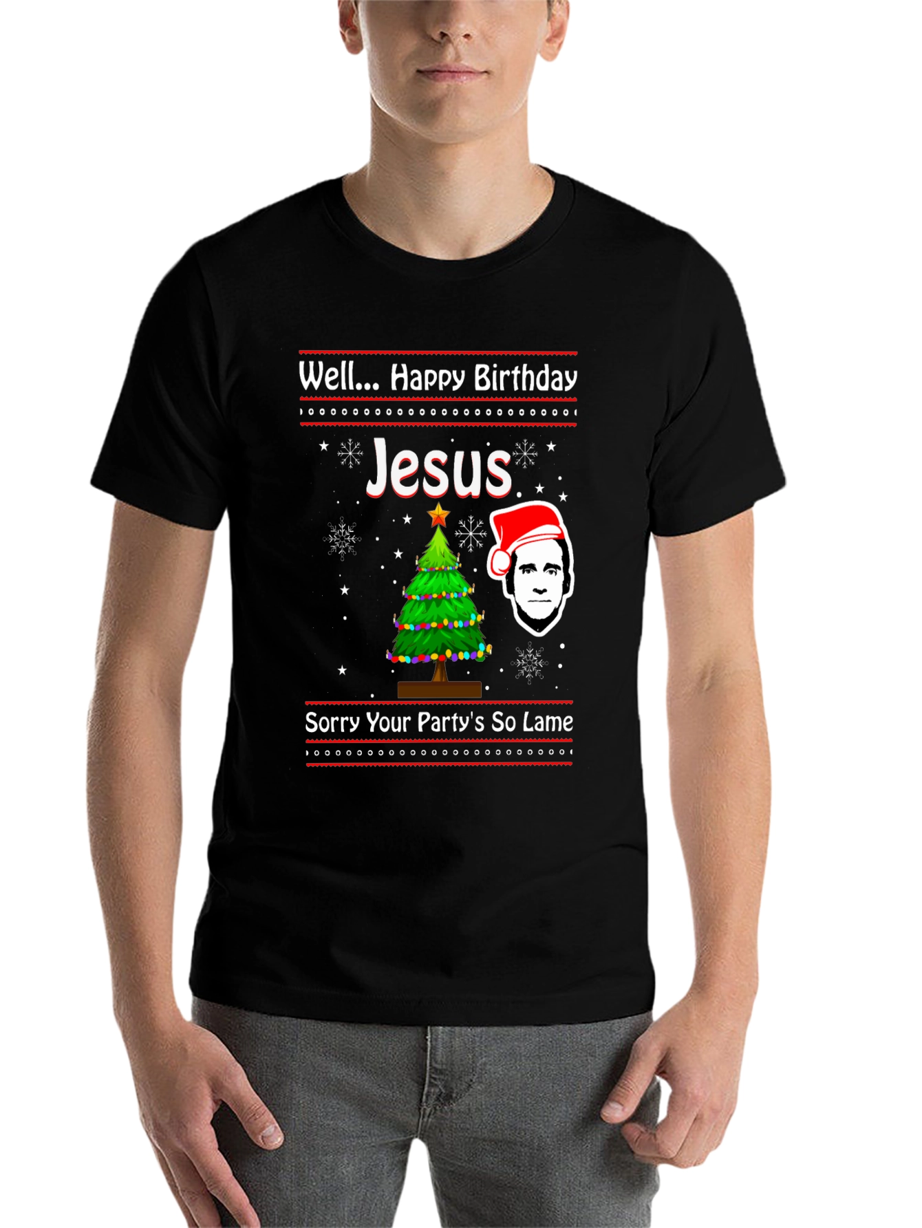 Black Well Happy Birthday Jesus Funny Christmas T-Shirt view 7