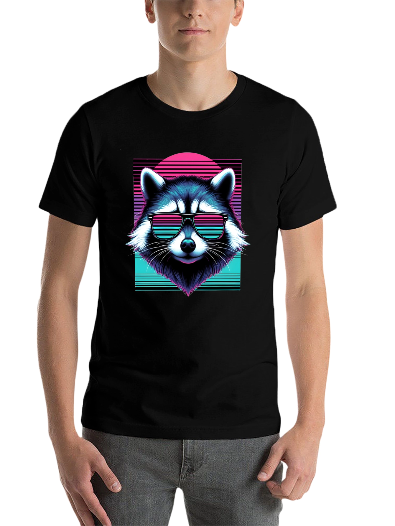 Black Retro Raccoon Graphic Tee - Black Cotton Blend view 7