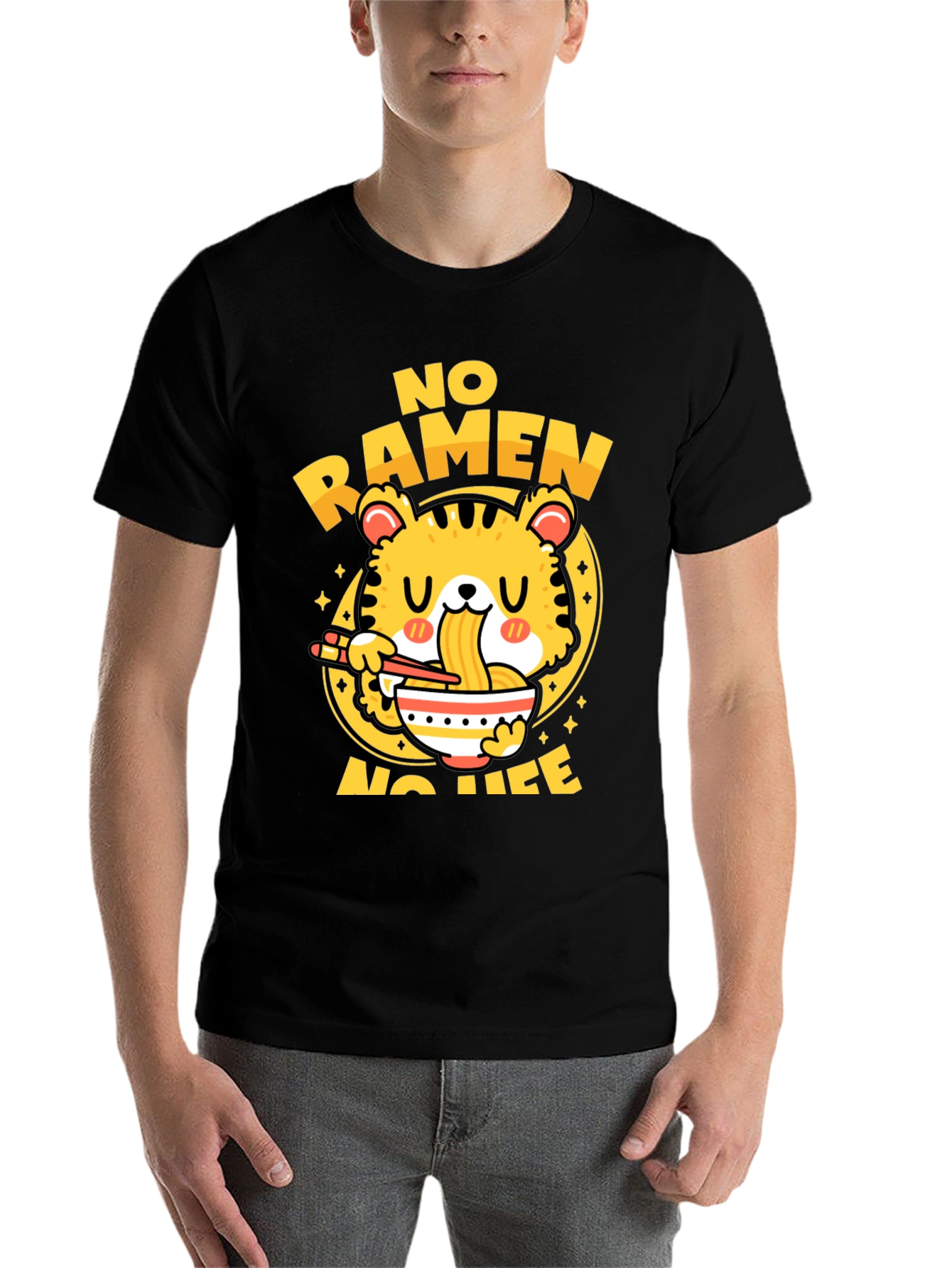 Black No Ramen No Life Graphic Tee - Black Cotton T-Shirt view 7