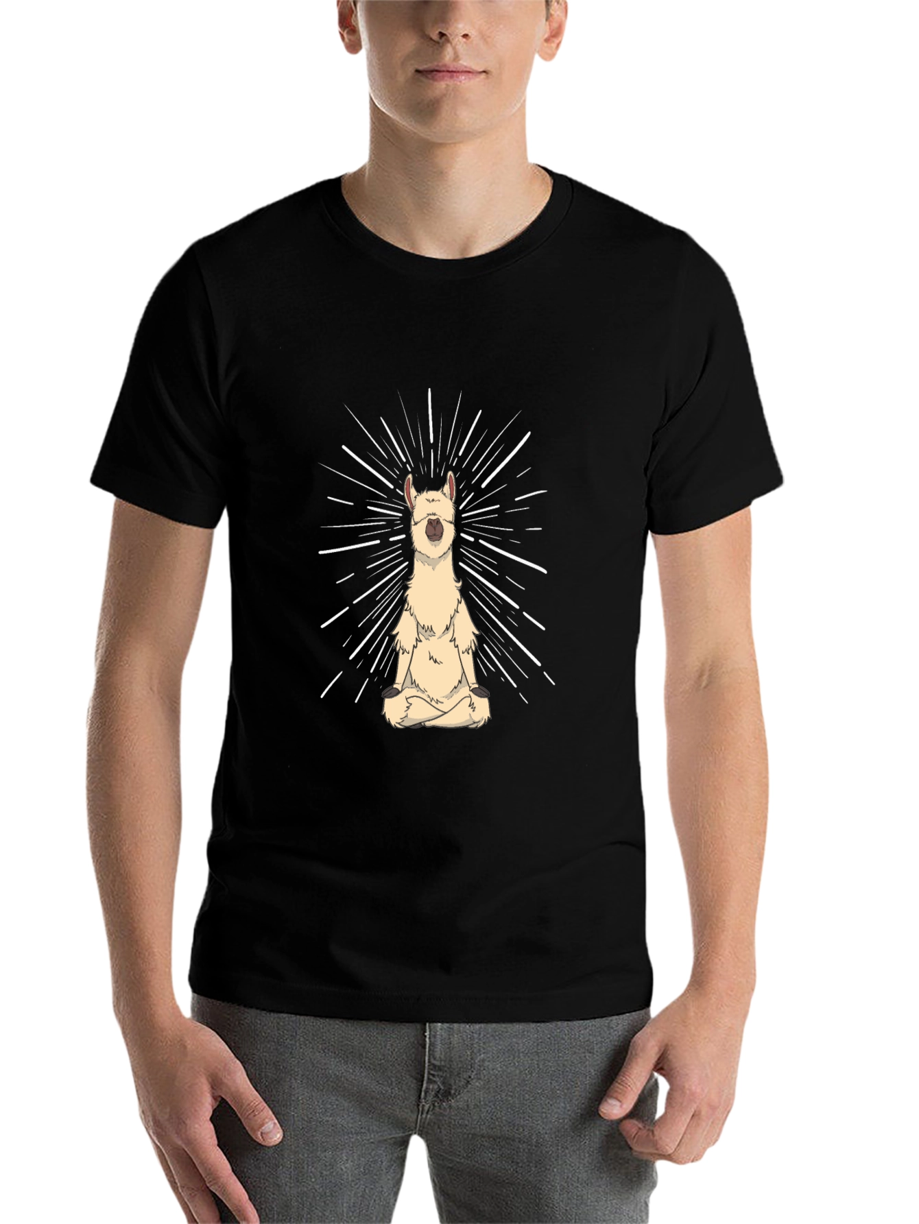 Black Zen Llama Meditation T-Shirt - Black view 7