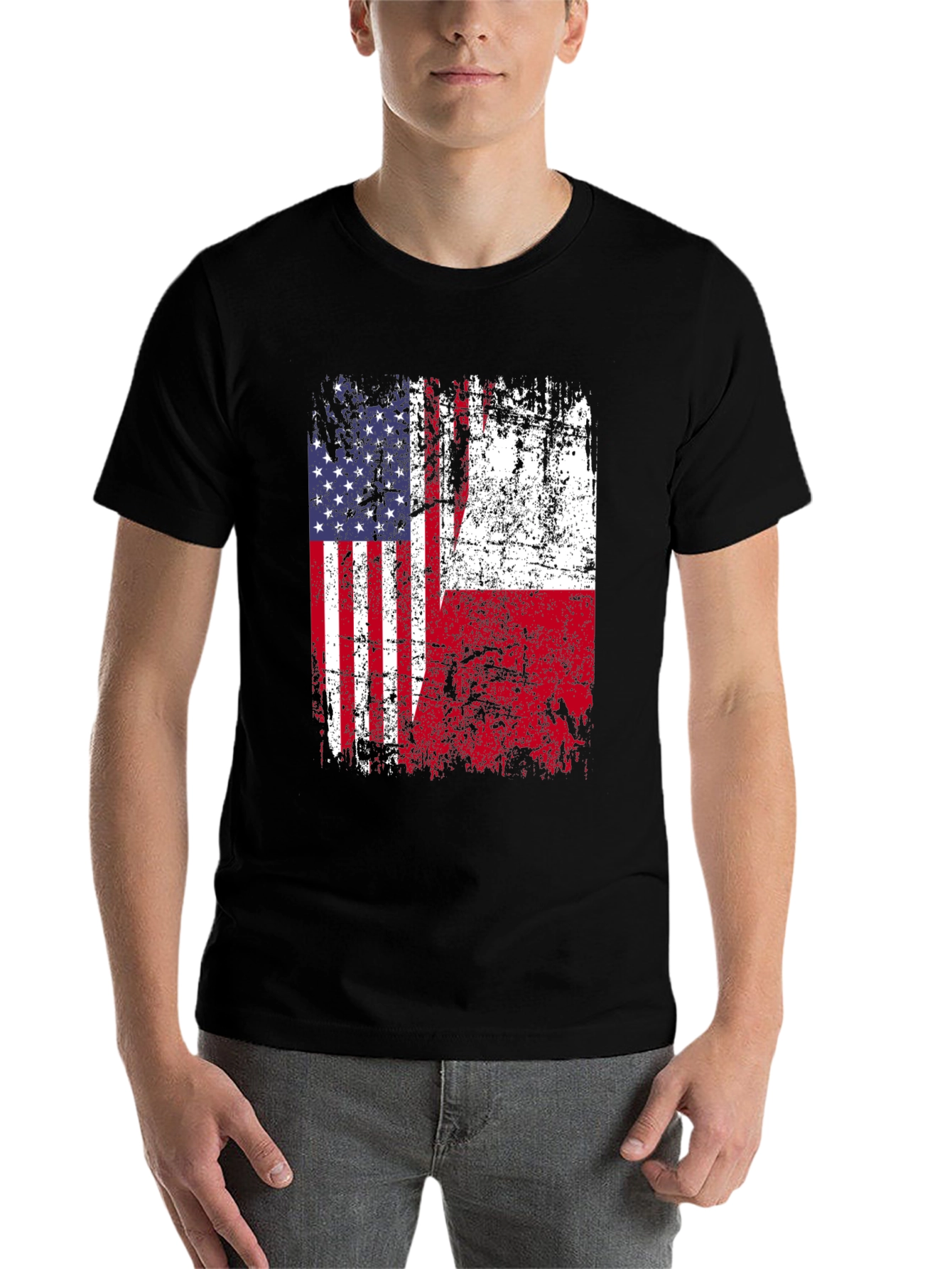 Black USA & Poland Flag T-Shirt view 7